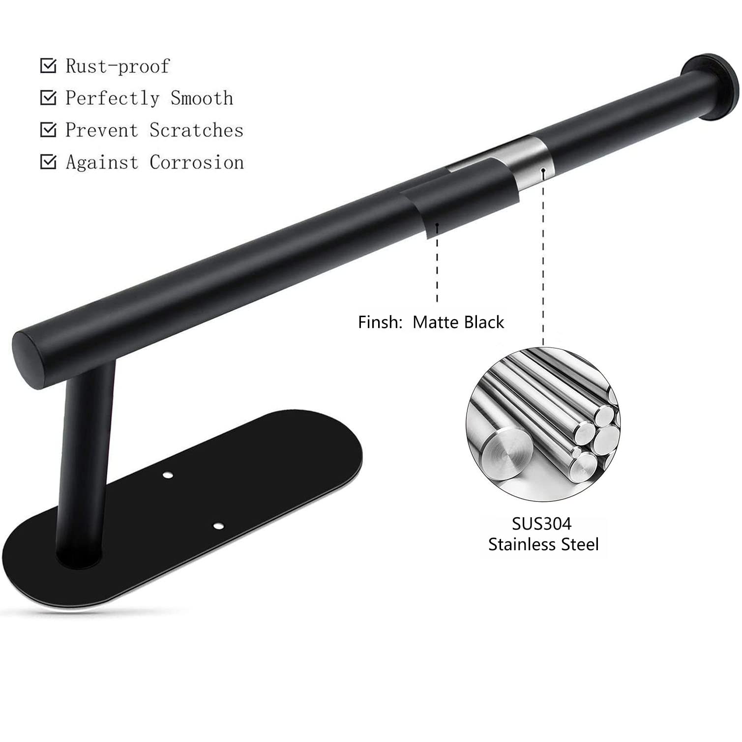 Under Cabinet Paper Towel Holder - Self Adhesive Stainless Steel Roll Holder for Kitchen & Bathroom, Wall Mount Space-Saving Design, Matte Black (2 Pack) - Perfect for Small Spaces, RVs, and Cluttered Countertops