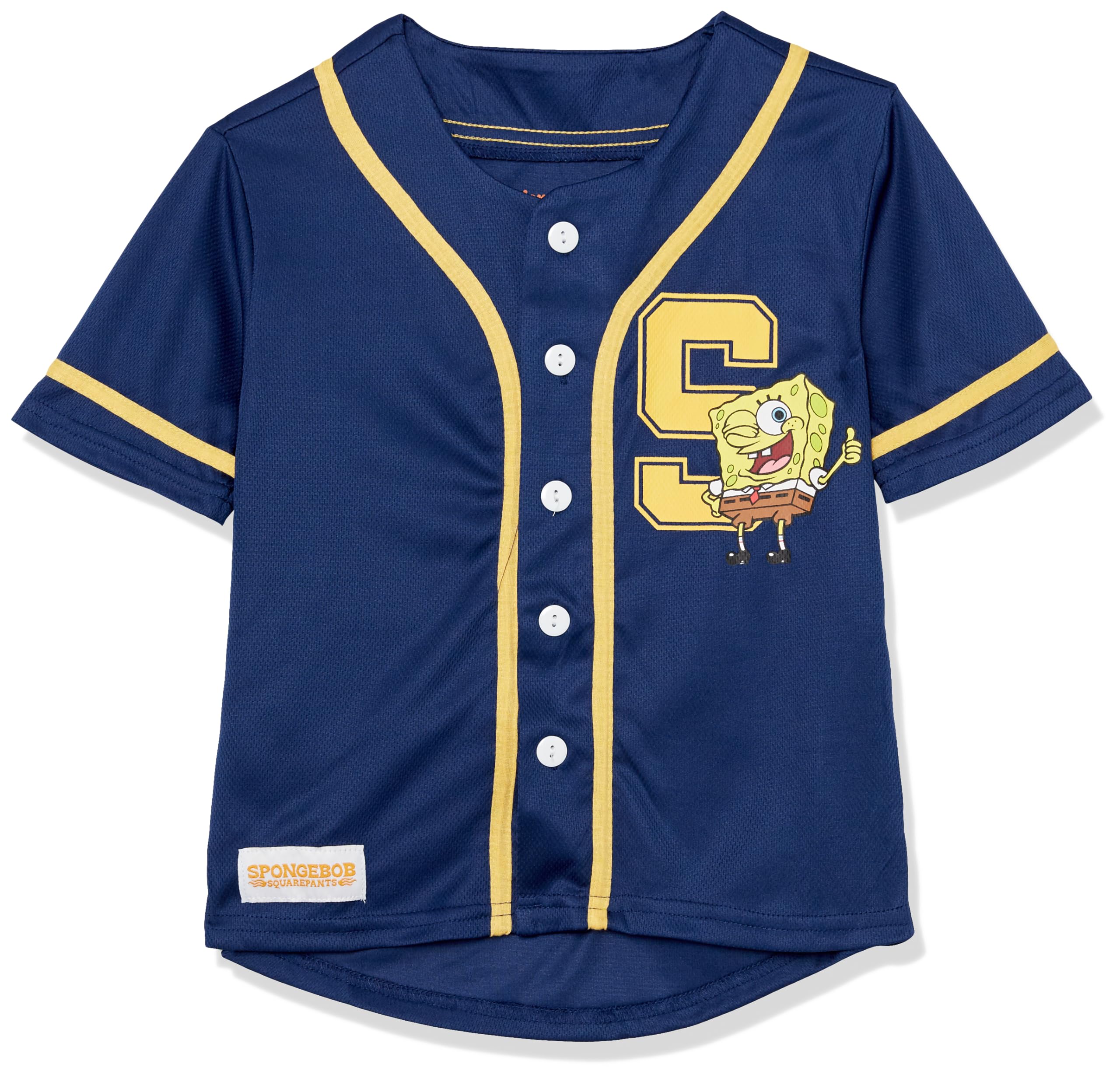 SpongeBob SquarePants Boys Baseball Jersey - Classic Mesh Button Down Shirt for Kids | Nickelodeon Cartoon Character Costume & Casual Wear | Perfect for Halloween, Cosplay, Birthday Parties and Sports Events