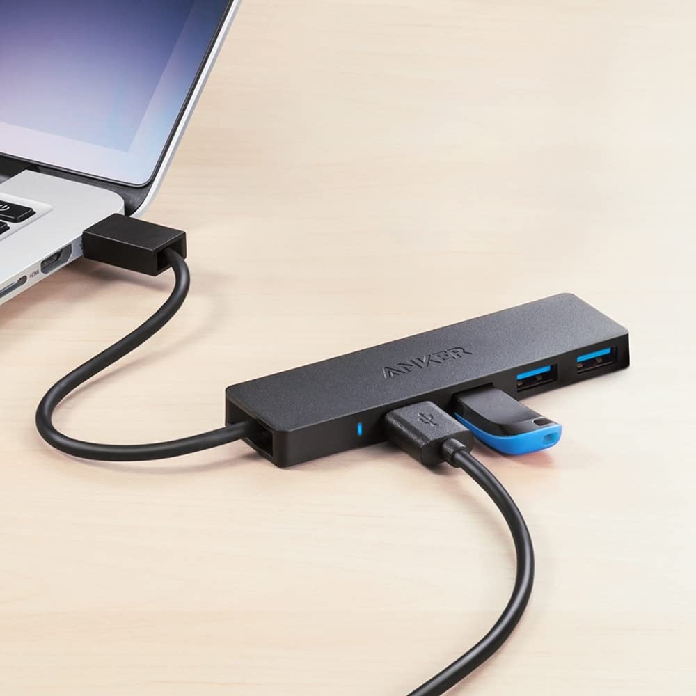 Anker 4-Port USB 3.0 Ultra Slim Data Hub for MacBook, iMac, Surface Pro, XPS & PC - High-Speed USB Splitter for External Hard Drives, Flash Drives & Mobile Devices - Perfect for Home Office, Travel & Workspace Expansion