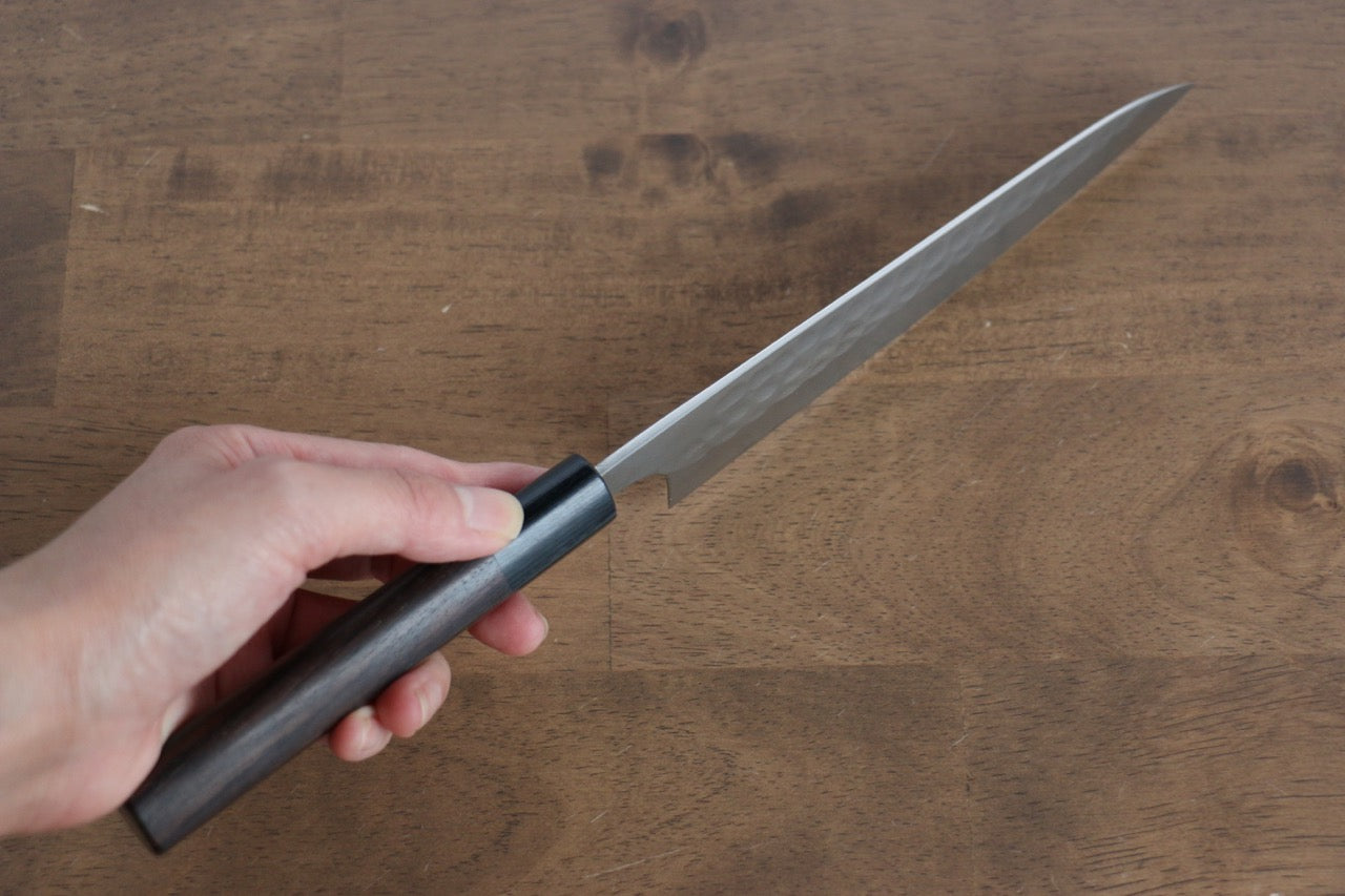 Premium Nao Yamamoto SRS13 Damascus Hammered Petty Knife 160mm - Handcrafted Japanese Utility Knife with Shitan Wood Handle - Perfect for Slicing, Chopping & Precision Kitchen Tasks