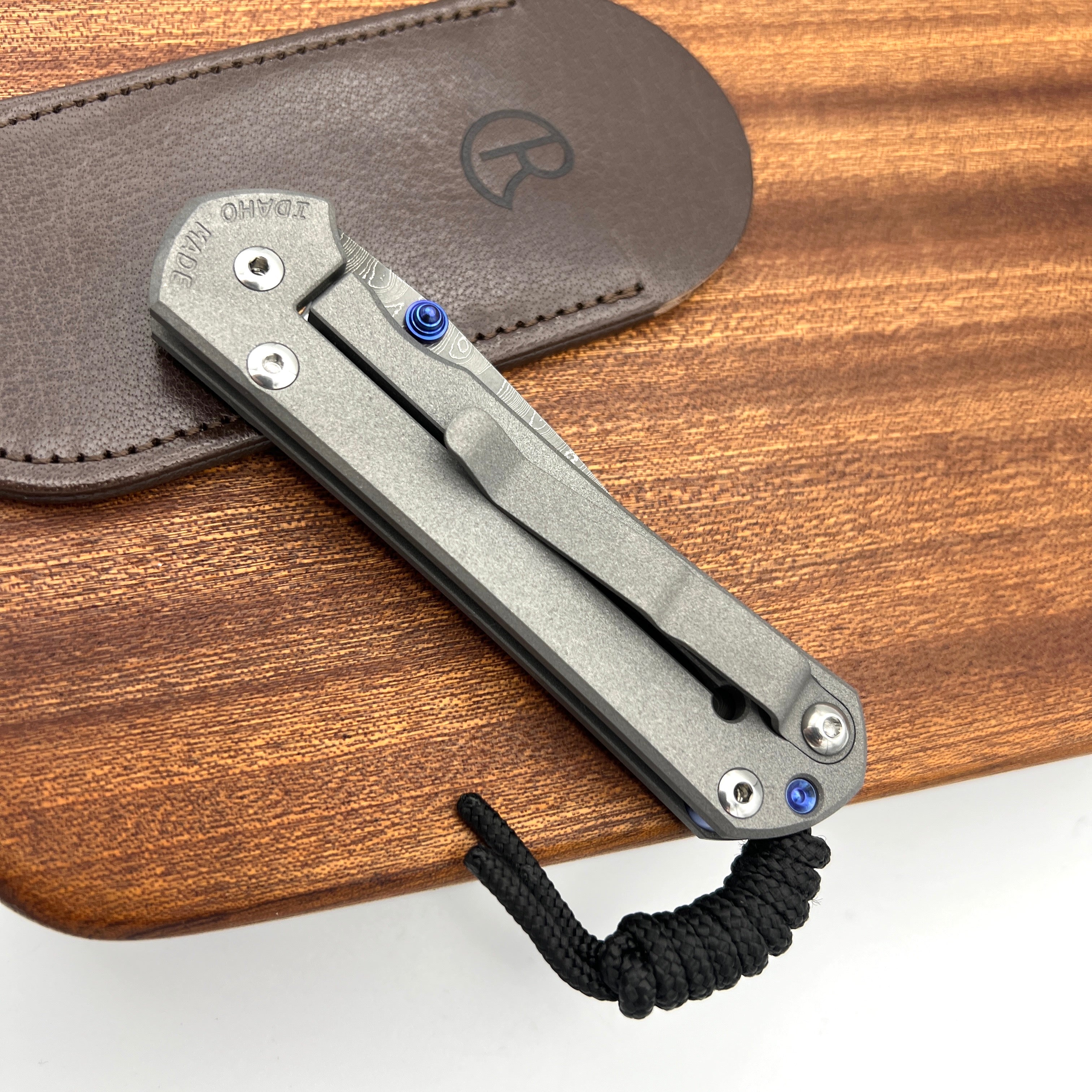 Chris Reeve Small Sebenza 31 Folding Knife - Damascus Steel Drop Point Blade, Blue Lug & Plain Handle - EDC Pocket Knife for Outdoor, Camping & Everyday Carry
