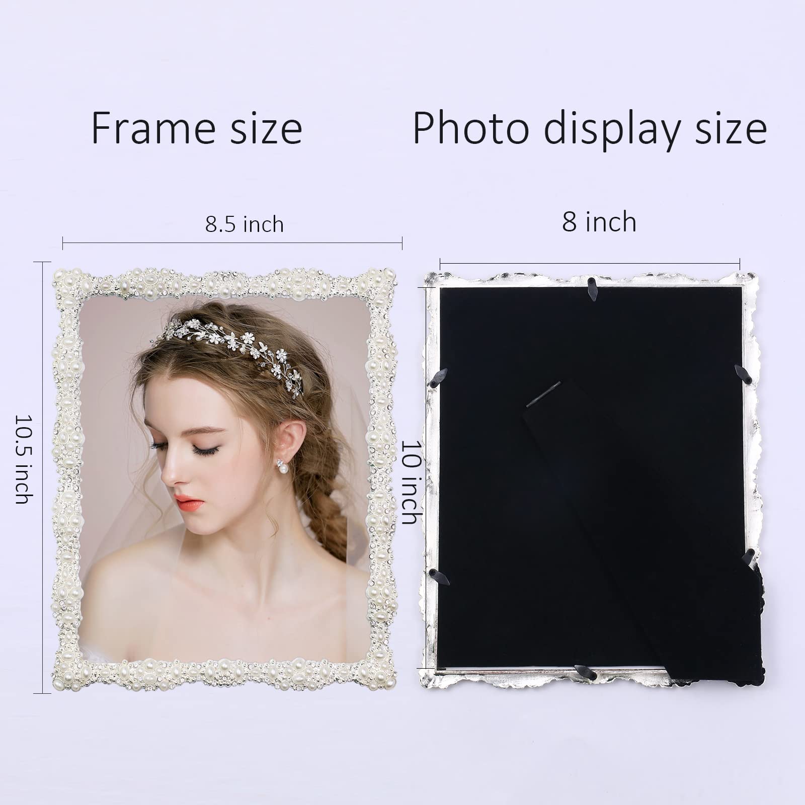 8x10 Silver Plated Wedding Picture Frame with Pearl & Rhinestone Accents - High Definition Real Glass Photo Frame for Horizontal & Vertical Tabletop Display - Perfect for Weddings, Anniversaries & Home Decor