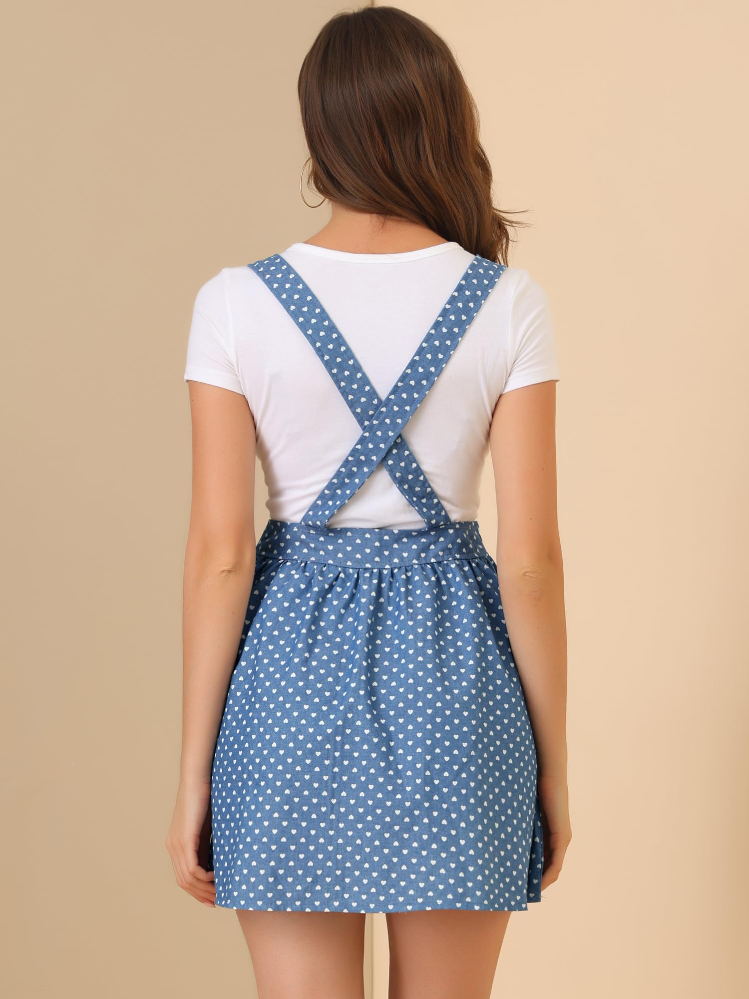 Allegra K Women's Printed Chambray Pinafore Dress with Adjustable Straps - Stylish Mini Overalls for Casual Outings, Summer Fashion & Boho Chic Looks