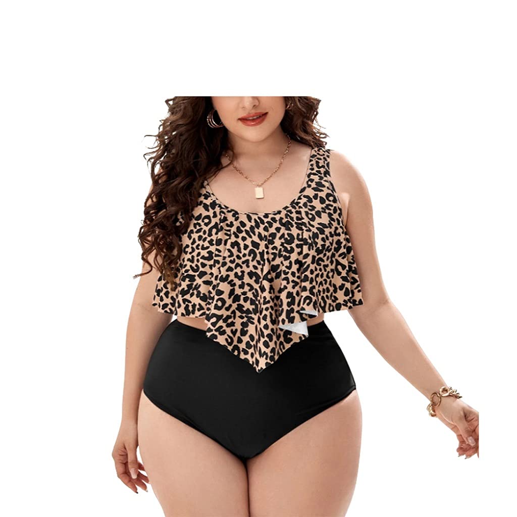 Push Up Bikini Set for Women - High Waist Plus Size Swimwear, XL Brown Bathing Suit for Beach & Pool | Tummy Control Swimsuits for Curvy Women