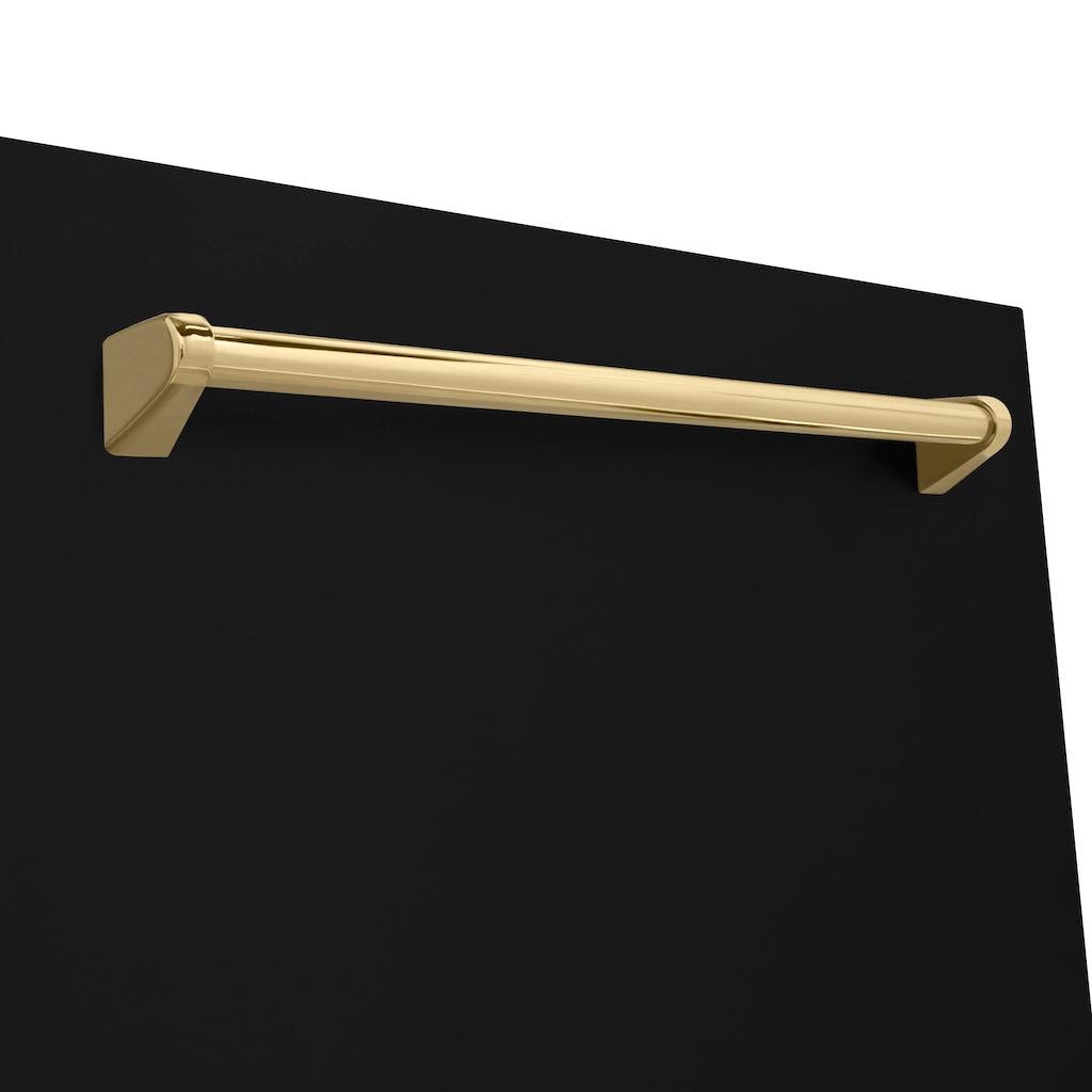 ZLINE Autograph Edition 24-inch Black Matte Dishwasher with Polished Gold Handle - Ultra Quiet 45dBa, 3rd Rack & Top Touch Controls - Perfect for Modern Kitchens, Open Concept Homes & Luxury Apartments