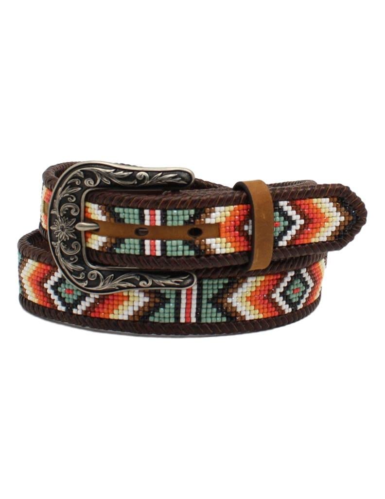 Nocona Women's Southwestern Beaded Western Belt - Tan Medium | Handcrafted Leather Belt with Intricate Beadwork for Cowgirl Style, Perfect for Rodeos, Country Music Festivals & Western Fashion