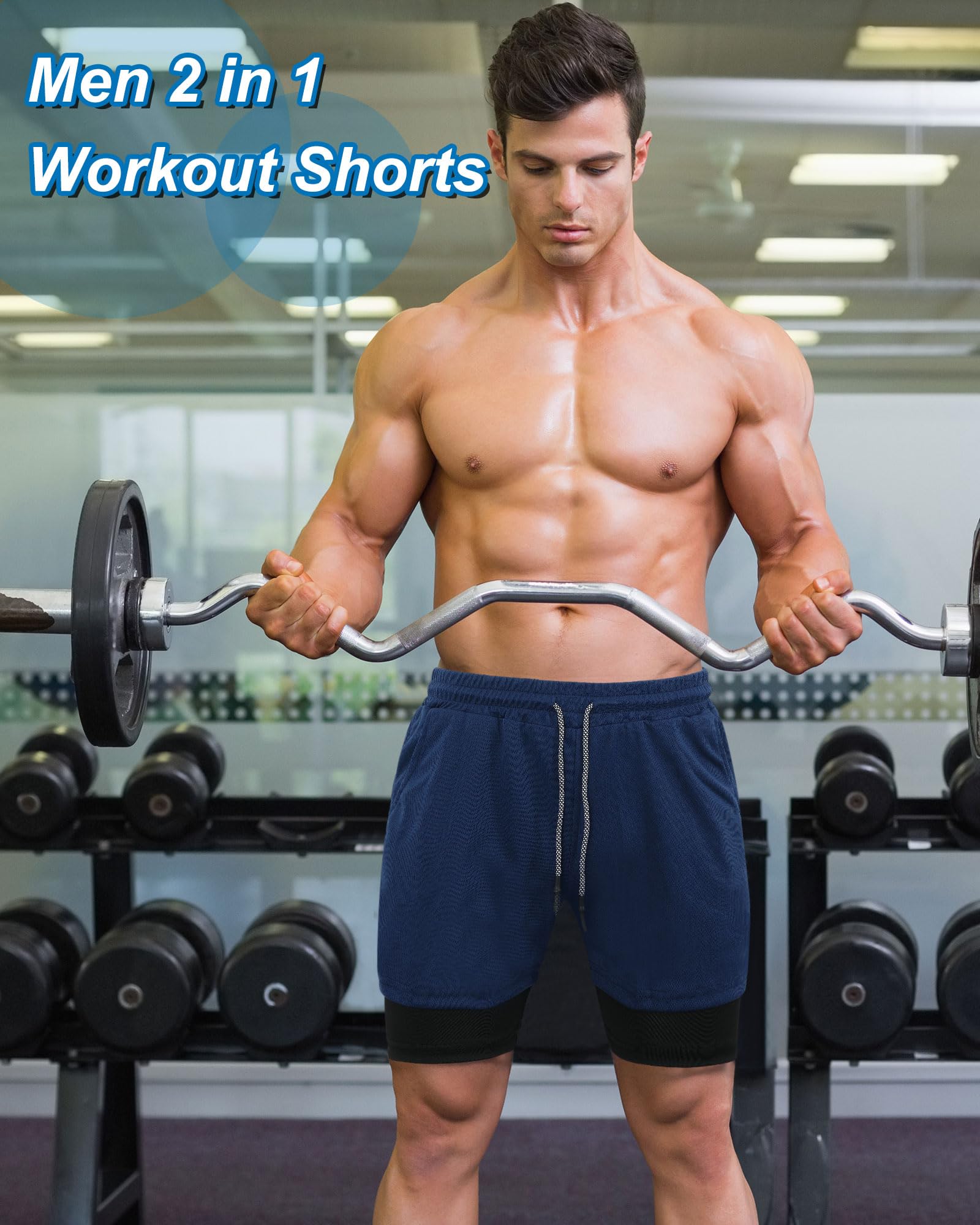 Sureio 6-Pack Men's 2-in-1 Workout Running Shorts - 5