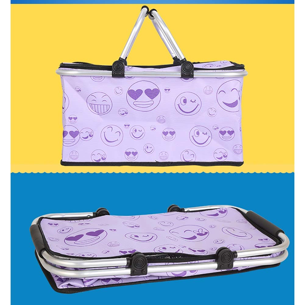 Insulated Lunch Box Organizer - Extra Large Picnic Basket with Aluminum Frame, Foldable Cooler Bag for Travel, Shopping, Camping & Outdoor Activities | Perfect for Beach Picnics, Grocery Trips & Tailgating (Blue)