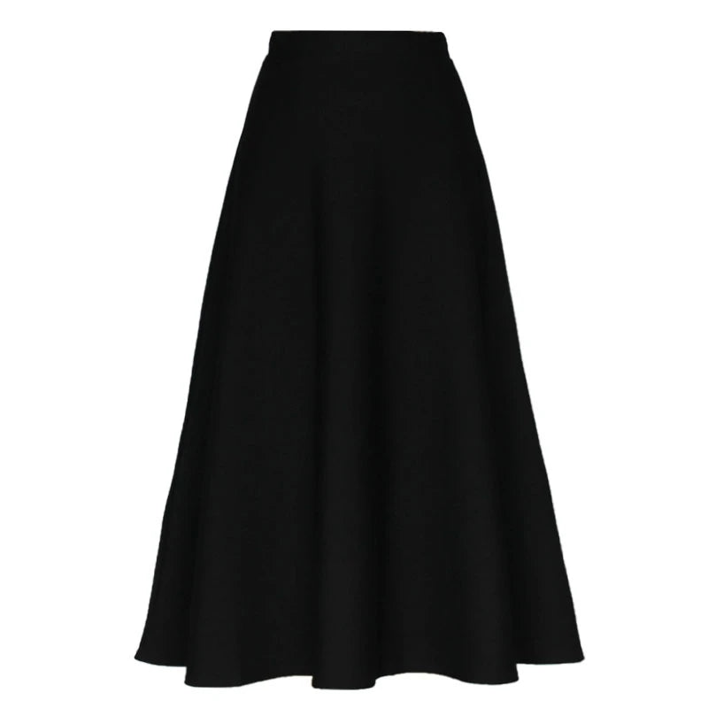 Black Elastic High Waist Pocket Long Skirt for Women - Plus Size Pleated Casual Skirt - Versatile Slimming Midi Skirt for Spring & Fall | Perfect for Office, Dating & Travel