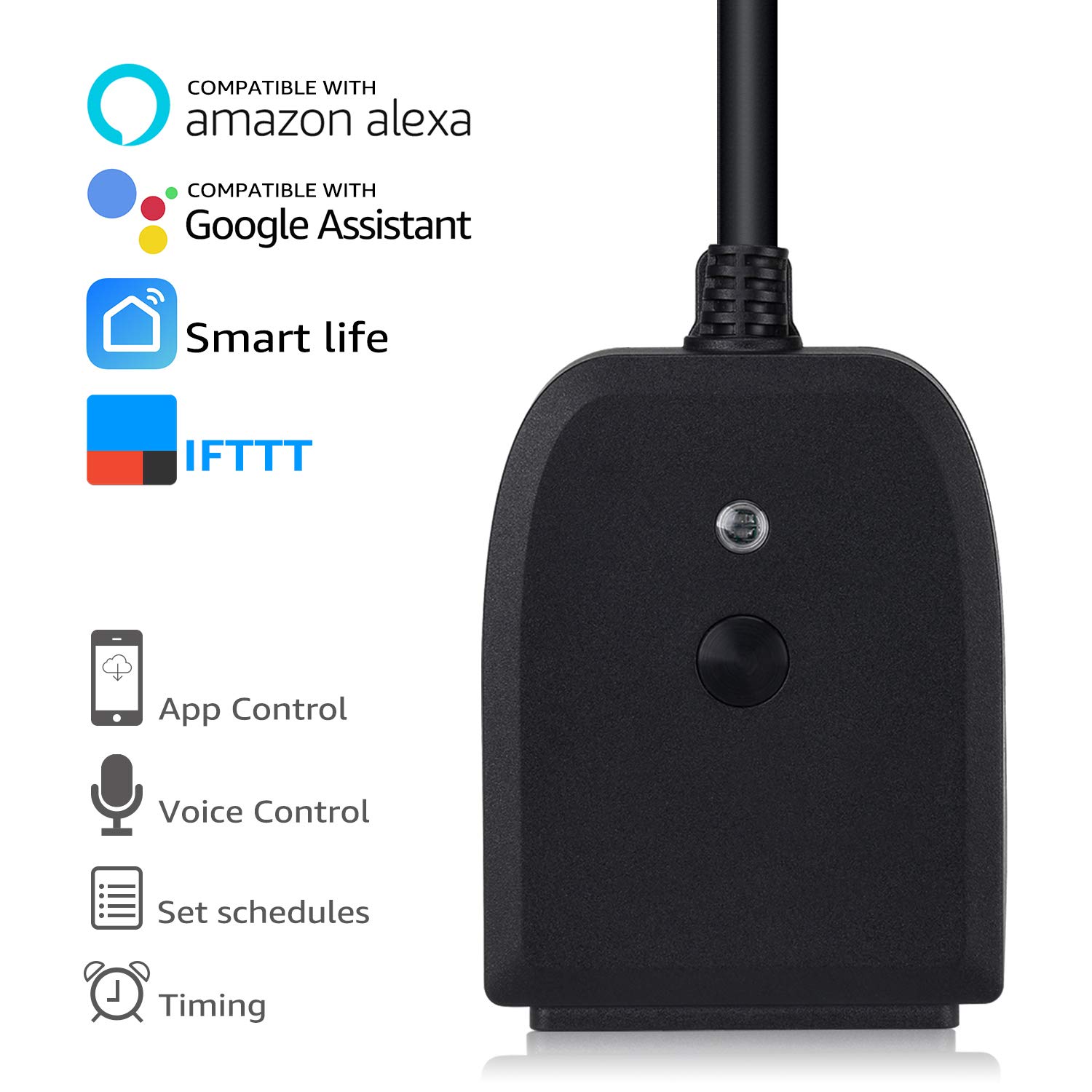 LITEdge WiFi Outdoor Smart Plug 250V - 2 Independently Controlled Sockets, Waterproof, Compatible with Google Home & Alexa, APP Remote Timer - Ideal for Patio Lights, Pool Pumps & Holiday Decorations (Pack of 2)