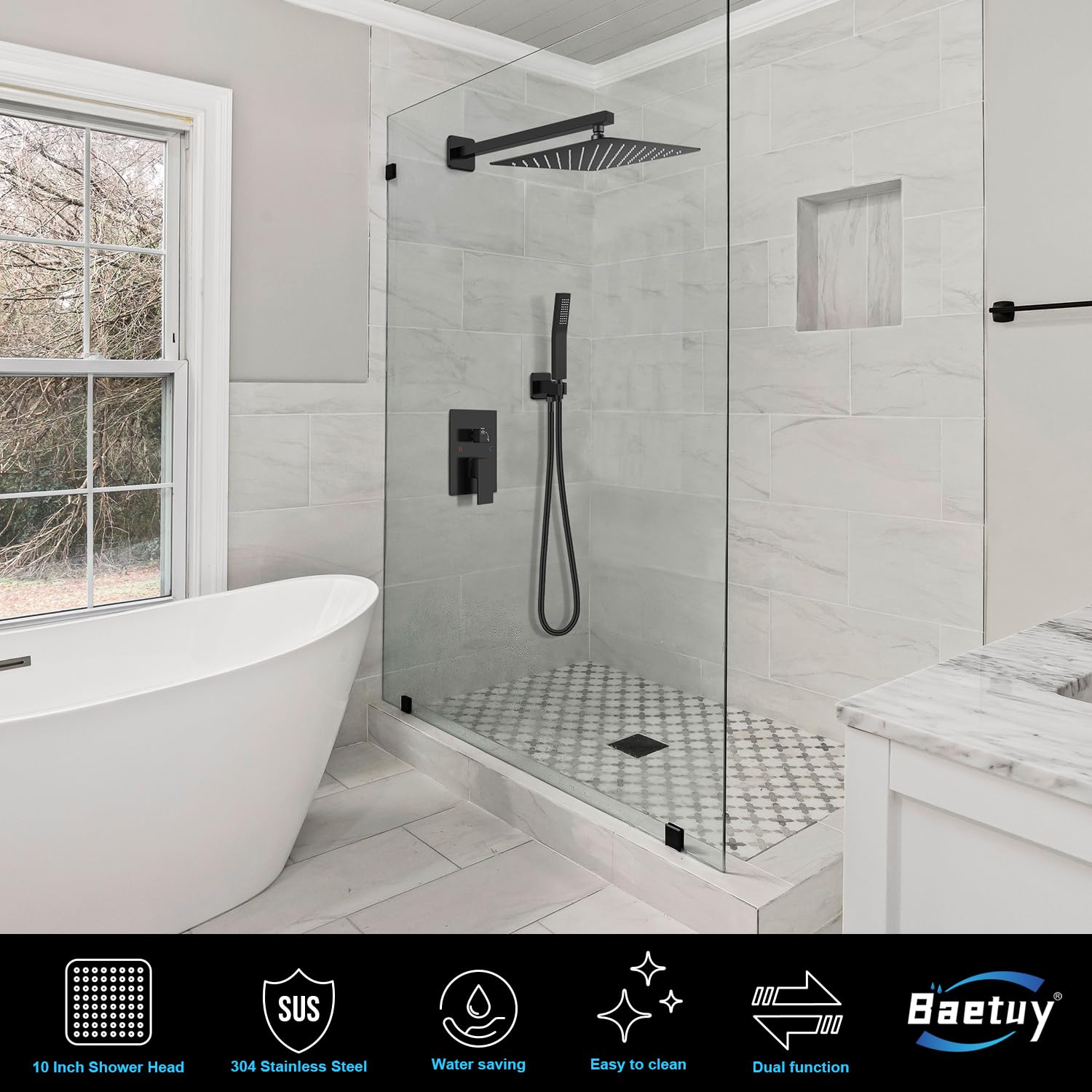 Premium Matte Black Shower Faucet Set - 12 Inch Rainfall Shower System with Adjustable Shower Head, Wall Mounted Handle & Valve Trim Kit - Perfect for Modern Bathroom Renovation & Spa-Like Shower Experience