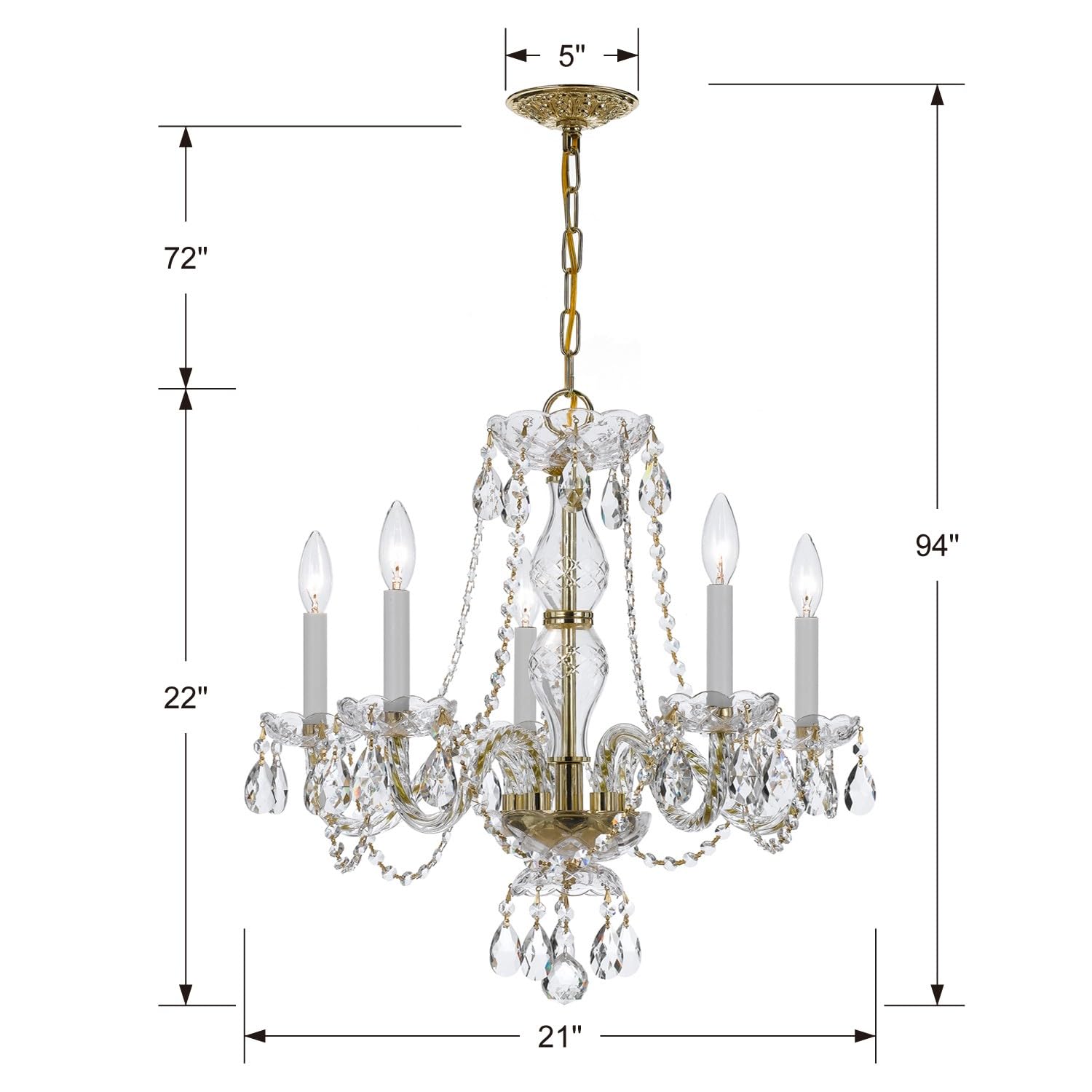 Traditional Crystal 5-Light Chandelier with Spectra Crystal & Polished Brass - Perfect for Dining Room, Living Room, and Bedroom Lighting