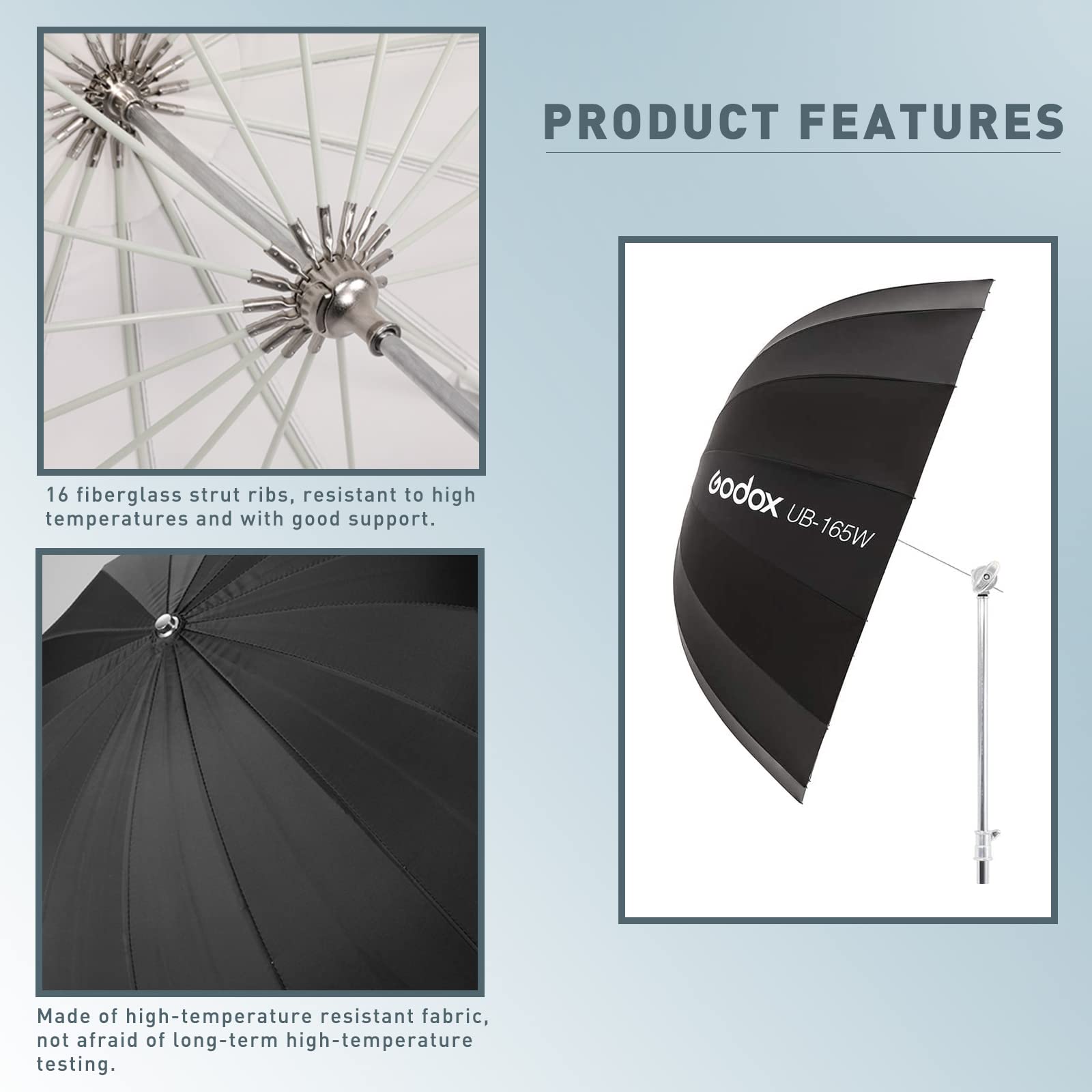 Godox 65'' Parabolic Softbox Umbrella UB-165W - 165cm Photography Reflector with Diffuser & Carry Bag (White Interior) for Studio Portrait, Product & Outdoor Lighting