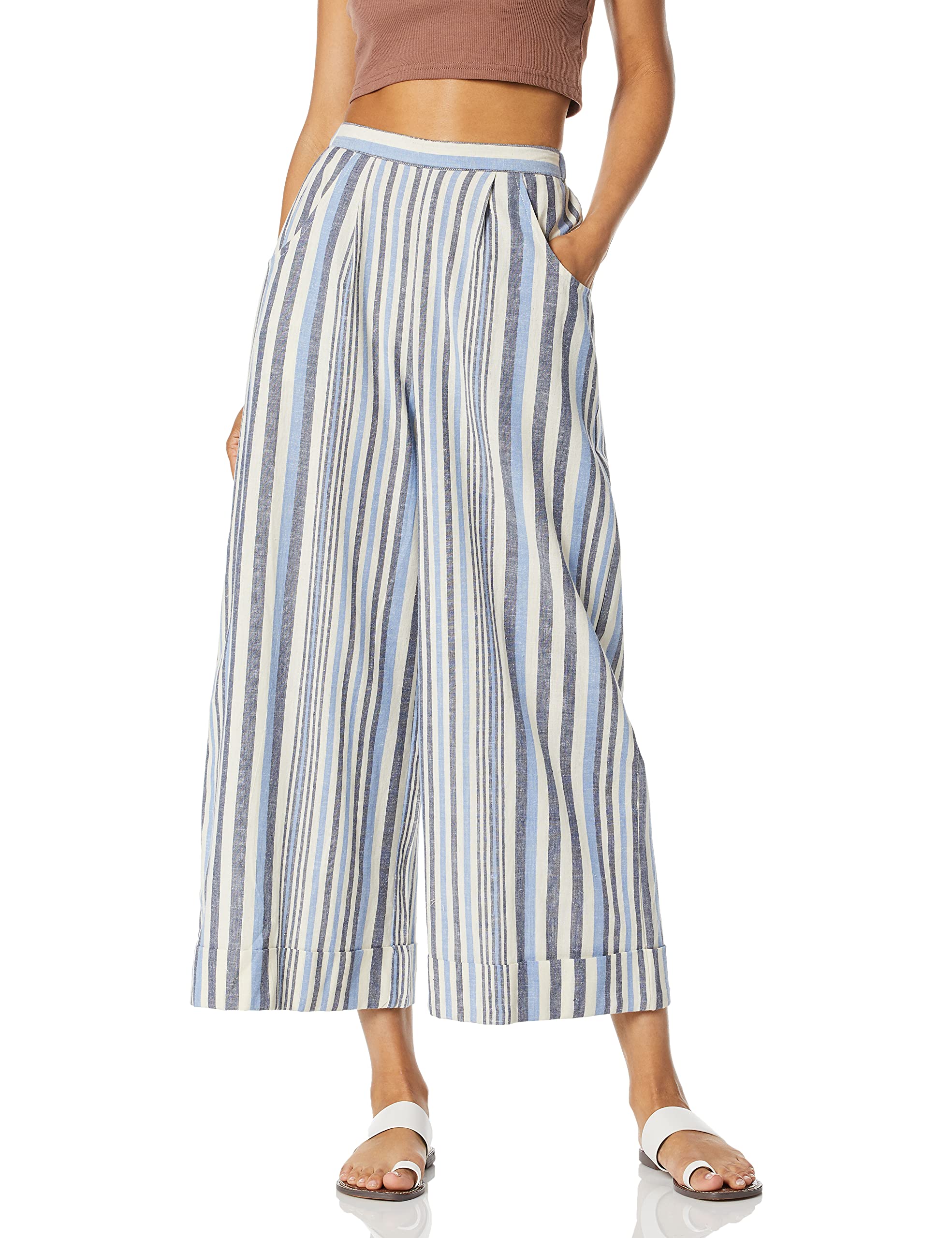 Angie Women's Wide Leg Cuff Pants - High Waisted Linen Trousers for Summer, Casual Office Wear & Vacation Outfits