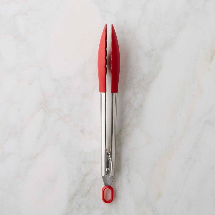 Premium Cuisipro Silicone Kitchen Tongs - 9.5 Inch Heat-Resistant Cooking Utensil for Grilling, Serving & Salad Tossing (Red) - Ideal for BBQ, Restaurants & Home Cooking