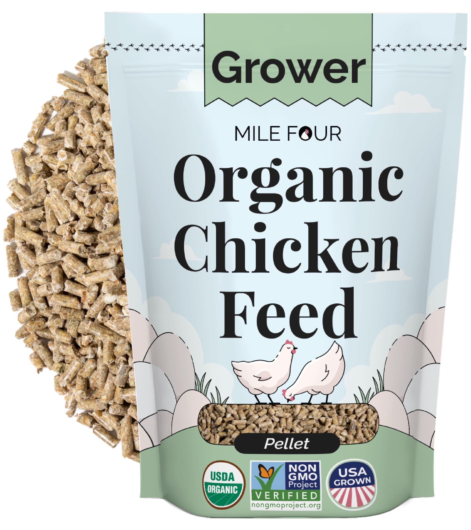 Organic Non-GMO Chicken Feed - USA Grown 18% Protein Grower Pellets | Corn-Free, Soy-Free, Non-Medicated Poultry Food | Perfect for Backyard Chickens & Small Farms (2 lb Sample Pack)