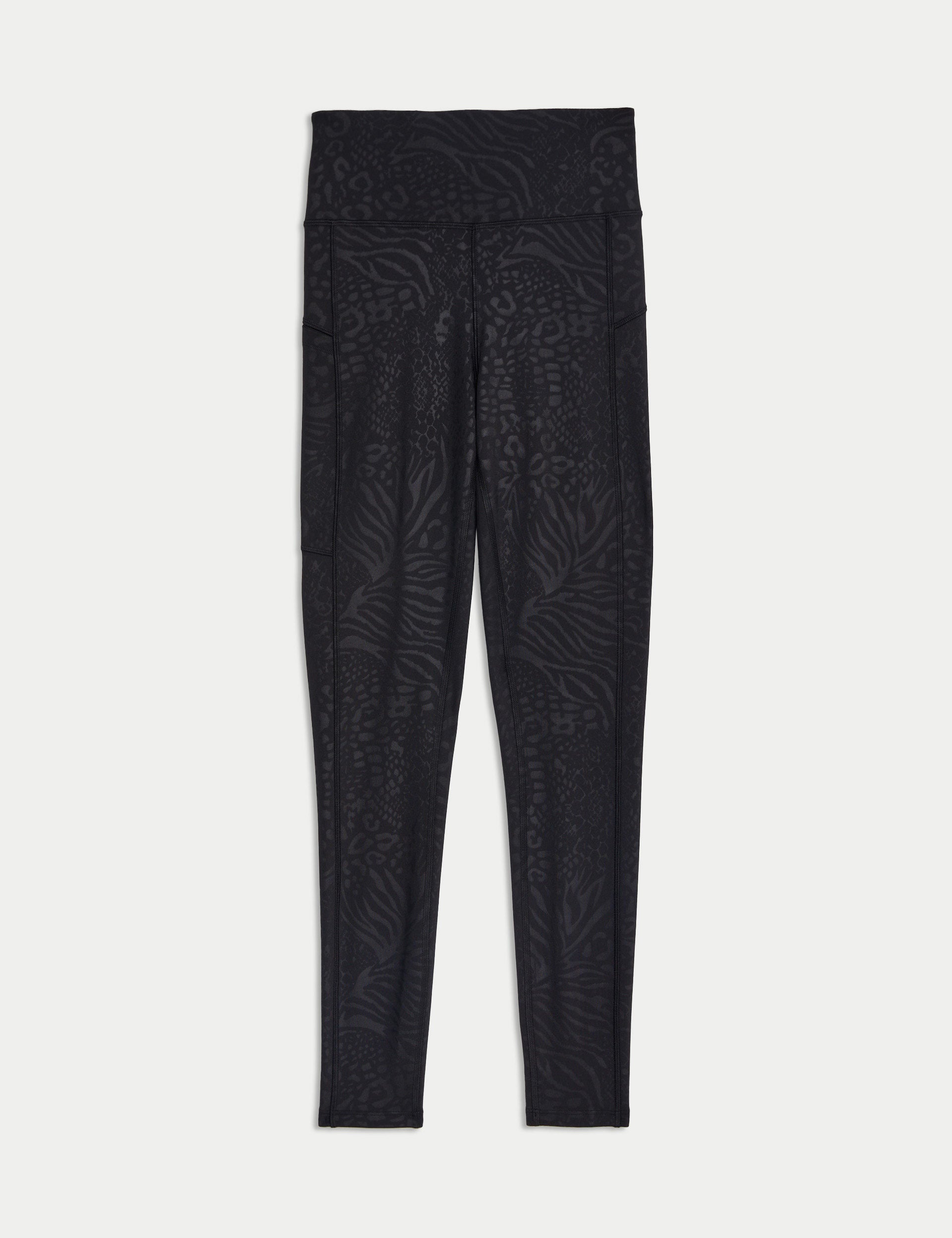 Go Move Printed Embossed High Waisted Gym Leggings for Women - Black - Perfect for Yoga, Running & Workout