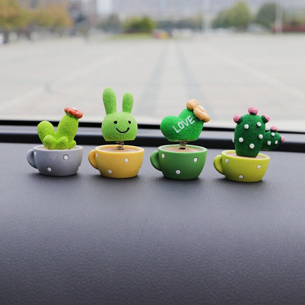 Wakauto Mini Resin Potted Succulents Car Dashboard Decor Set with Mat - Stylish Mini Figurines Statue for Car Interior Decoration, Office Desk, and Home Decor