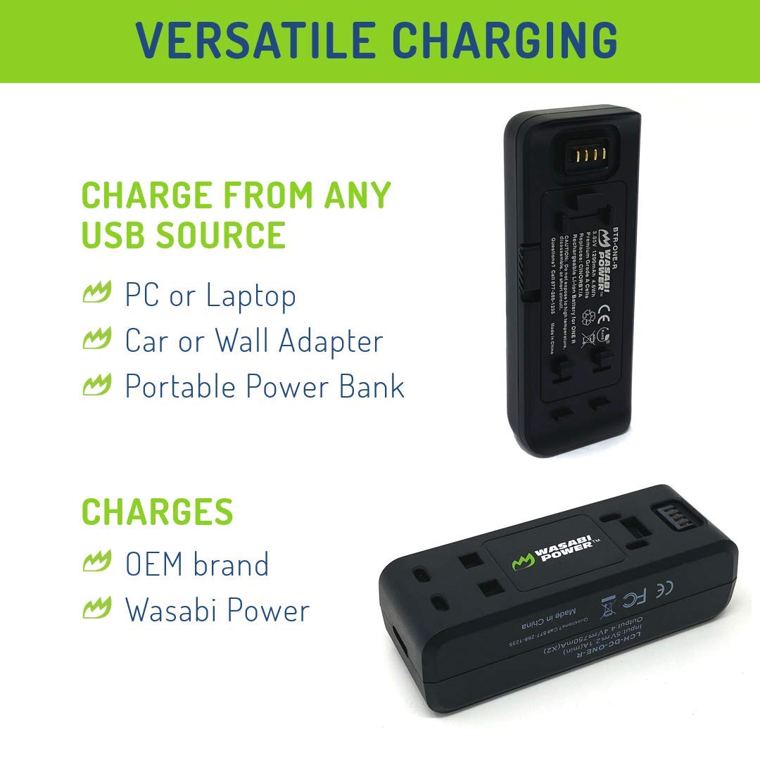 Wasabi Power Insta360 ONE R Replacement Battery (2-Pack) with Dual USB Charger - Compatible with Insta360 ONE R Camera - Perfect for Travel Vlogging, Action Sports & Extended Shooting Sessions