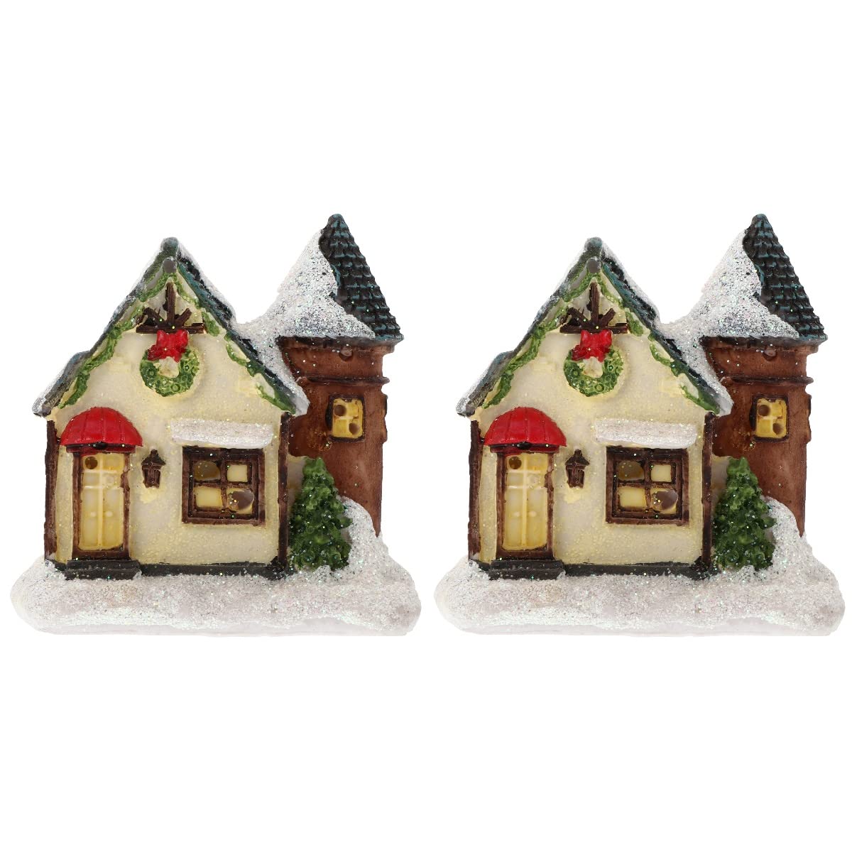 2 Pcs Christmas Resin House Decor - Luminous Miniature Village Ornaments for Holiday Home Decor, DIY Crafts, Tabletop Display & Gift Giving