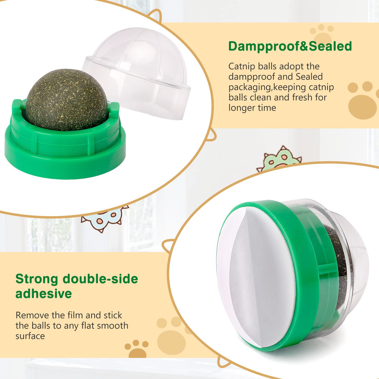 Organic Catnip Ball Toys for Kittens - 3 Pack Edible Cat Chew Toys for Dental Health & Teeth Cleaning - Safe & Healthy Catnip Treats for Indoor Cats - Perfect for Playtime & Stress Relief (Green)