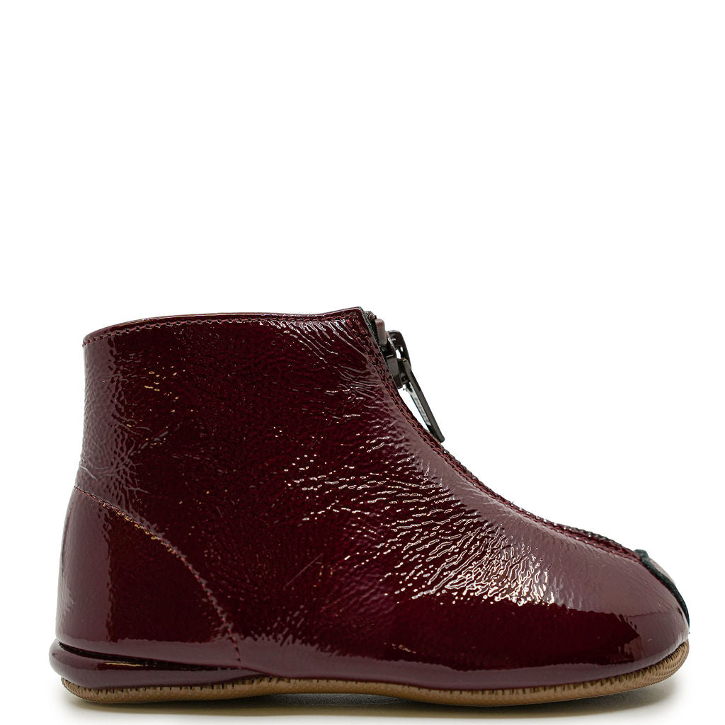 Pepe Burgundy Patent Leather Zipper Ankle Boots for Women - Stylish & Comfortable Shoes for Work, Party & Casual Outfits