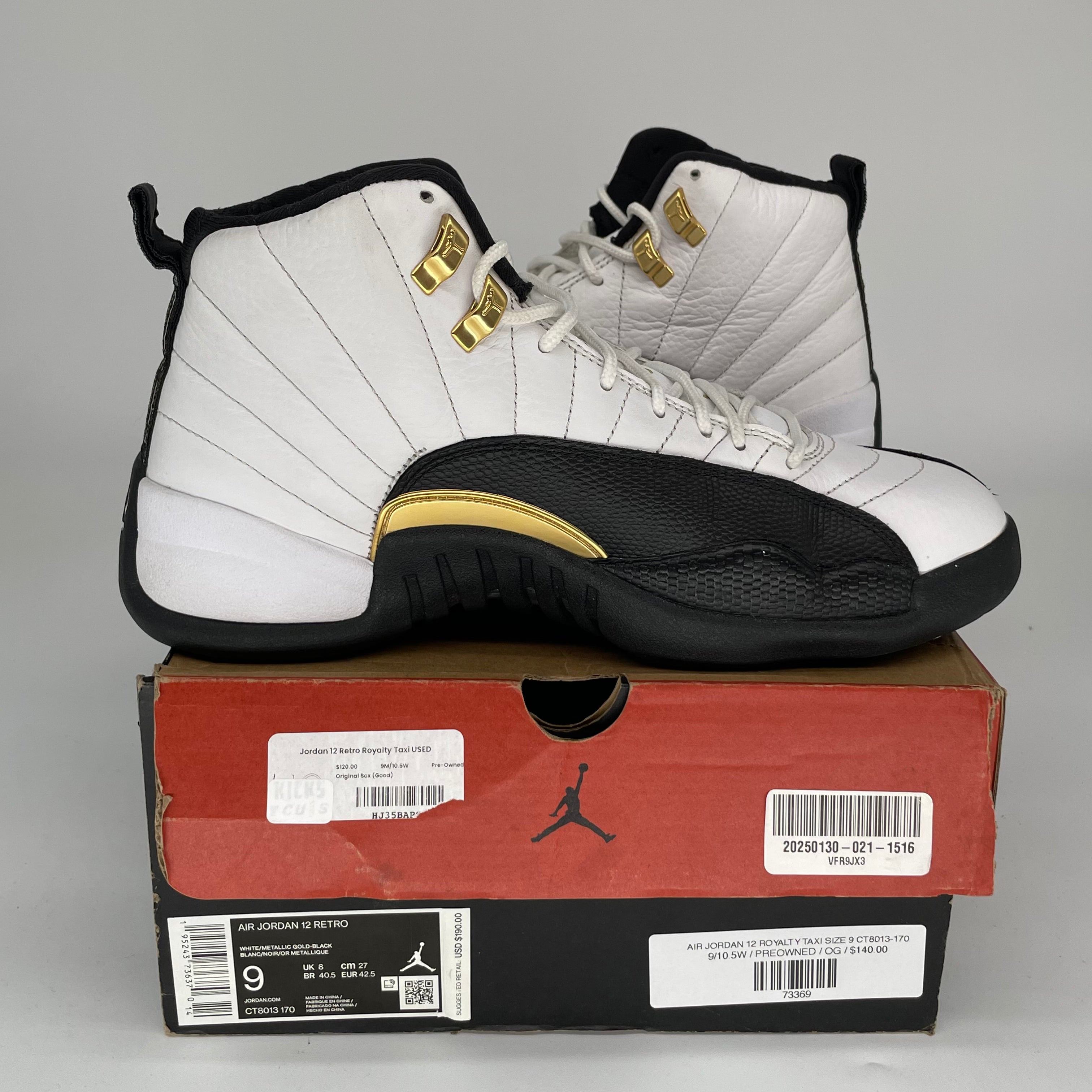 Air Jordan 12 Retro 'Royalty Taxi' Men's Basketball Shoes Size 9 - CT8013-170 | Authentic Sneakers for Streetwear & Basketball Games