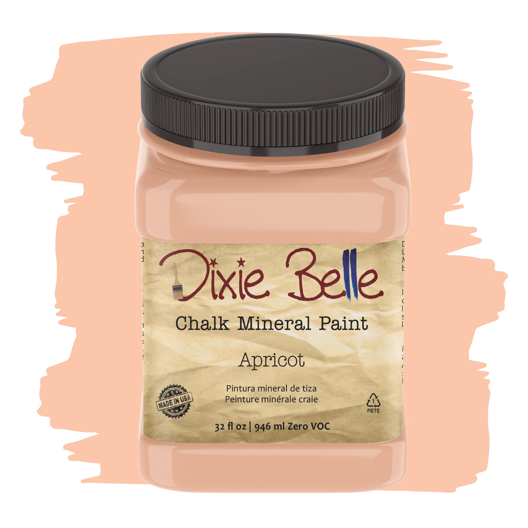 Dixie Belle Chalk Finish Furniture Paint - Apricot (32oz) | Matte Pastel Orange Mineral Paint for DIY Furniture & Home Decor | Perfect for Upcycling Tables, Chairs, Cabinets & More