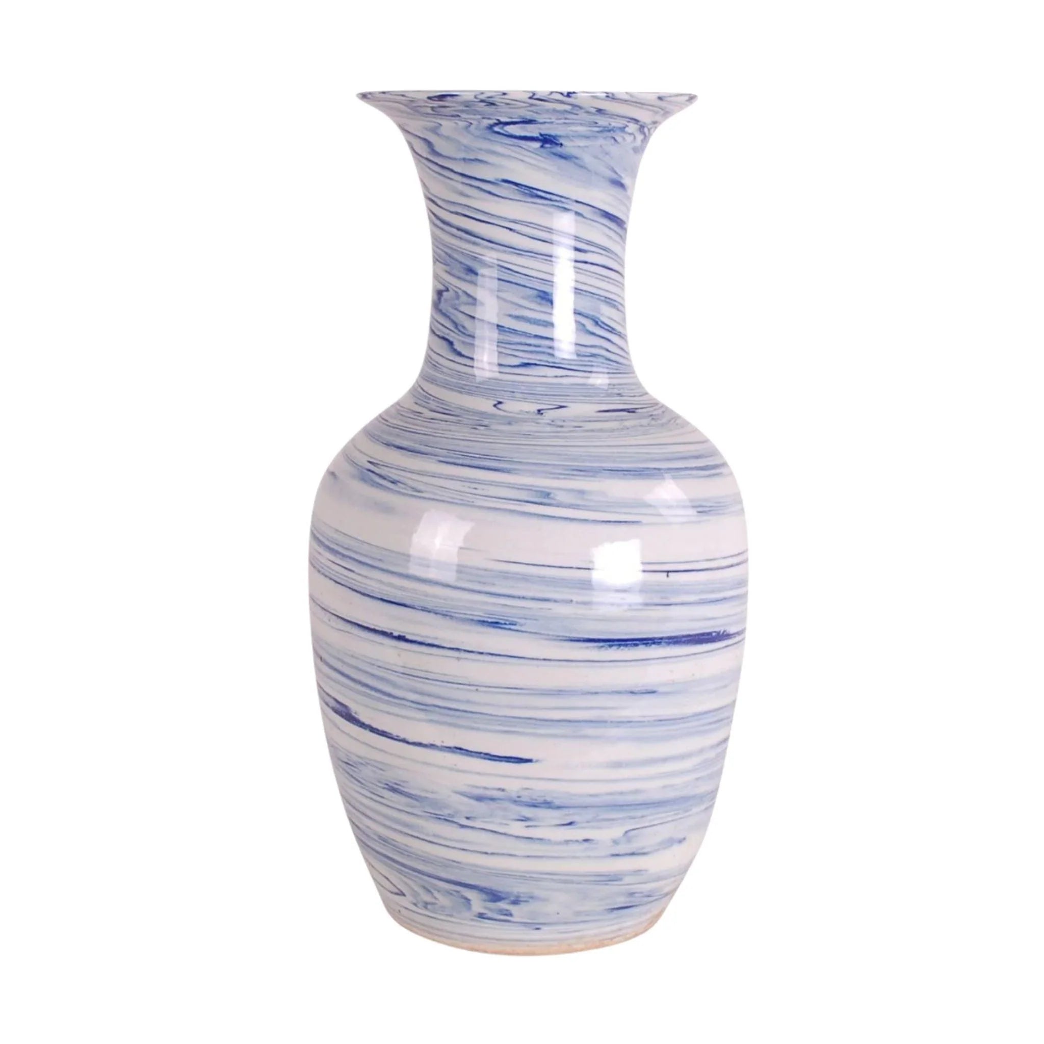 Exquisite Blue and White Porcelain Marbleized Swirl Vase - Handcrafted Ceramic Home Decor for Living Room, Dining Table & Wedding Centerpiece