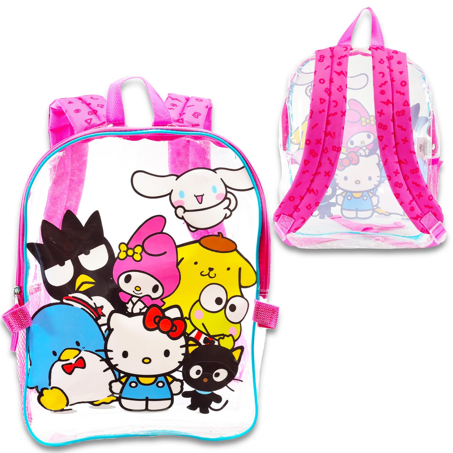 **Hello Kitty Clear Backpack for School Girls - Cute Transparent Backpack Set with Lunch Box, Water Bottle & Stickers | Perfect for School, Travel & Anime Fans**