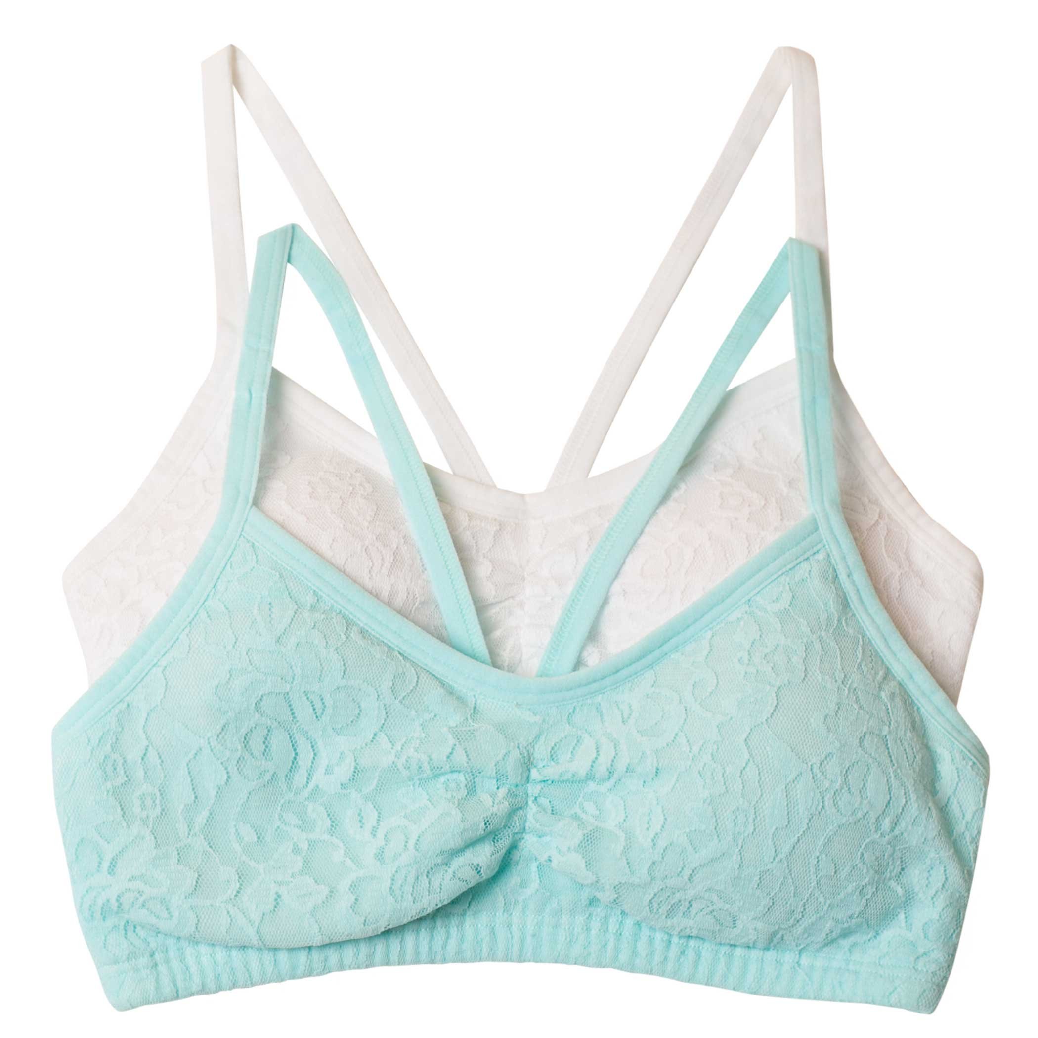 Fruit of the Loom Girls' Lace Crop Top Bra 2 Pack - Soft Comfortable Bralette for Teens & Women - Perfect for Layering, Yoga, and Everyday Wear