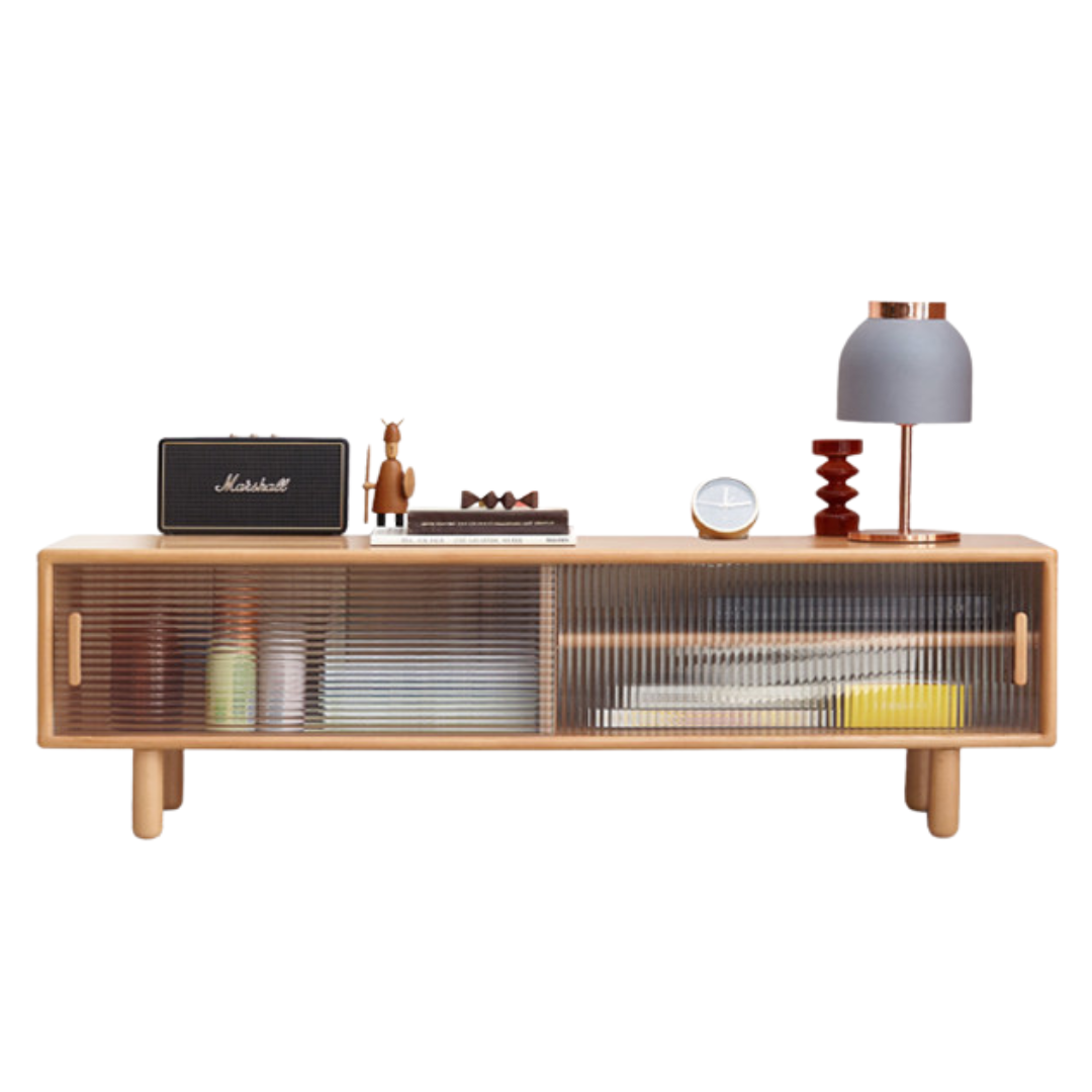 Solid Beech Wood TV Stand with Storage - Modern Entertainment Center for Living Room, Bedroom & Home Theater