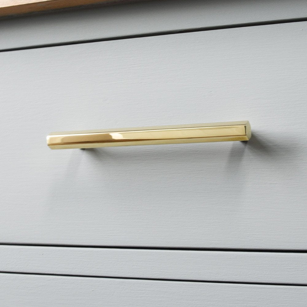 Polished Brass Hex Pull Handle - Vintage Cabinet & Drawer Hardware for Kitchen, Bathroom & Furniture - Perfect for Home Renovation & DIY Projects