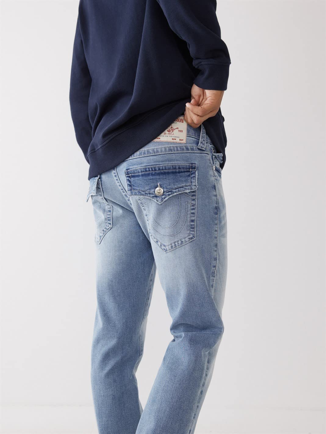 True Religion Men's Ricky Flap Sn 32 Inseam Light Breakers Distressed Denim Jeans - Size 36 | Slim Fit Stretch Comfort for Casual Wear & Night Out