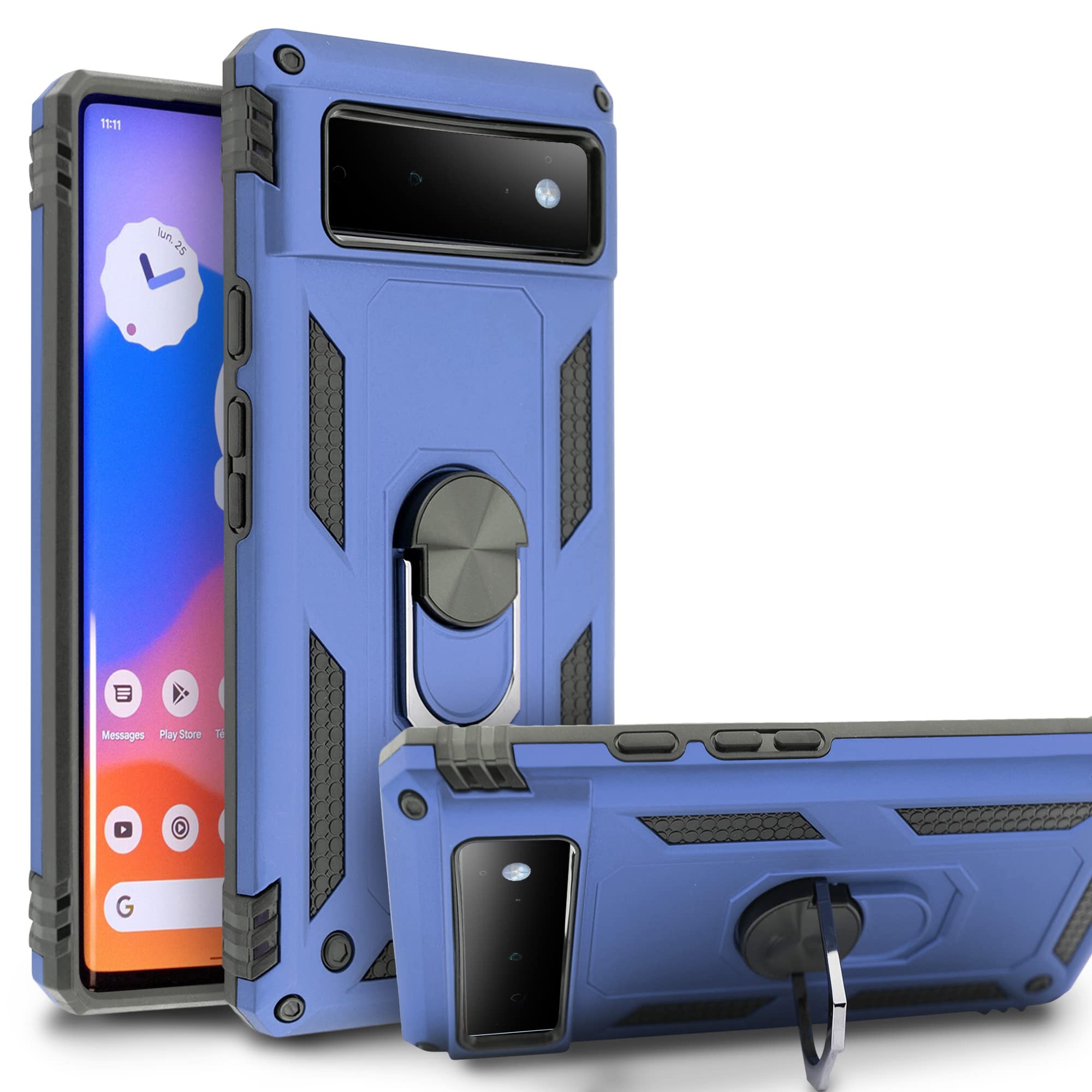 Google Pixel 6 Case with Magnetic Ring Holder & Kickstand | Military-Grade Protection | Blue | Perfect for Hands-Free Viewing, Workouts & Travel