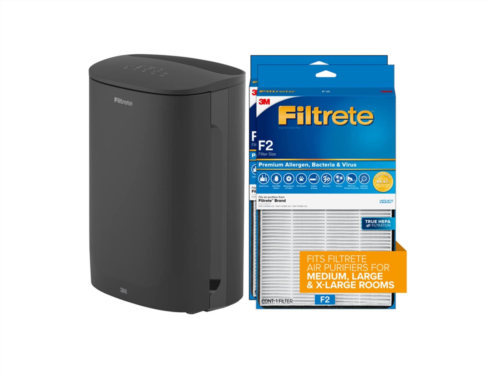 Filtrete Air Purifier for Large Rooms Up to 250 Sq Ft with True HEPA Filter 2-Pack - Clean Air for Bedrooms, Living Rooms & Offices