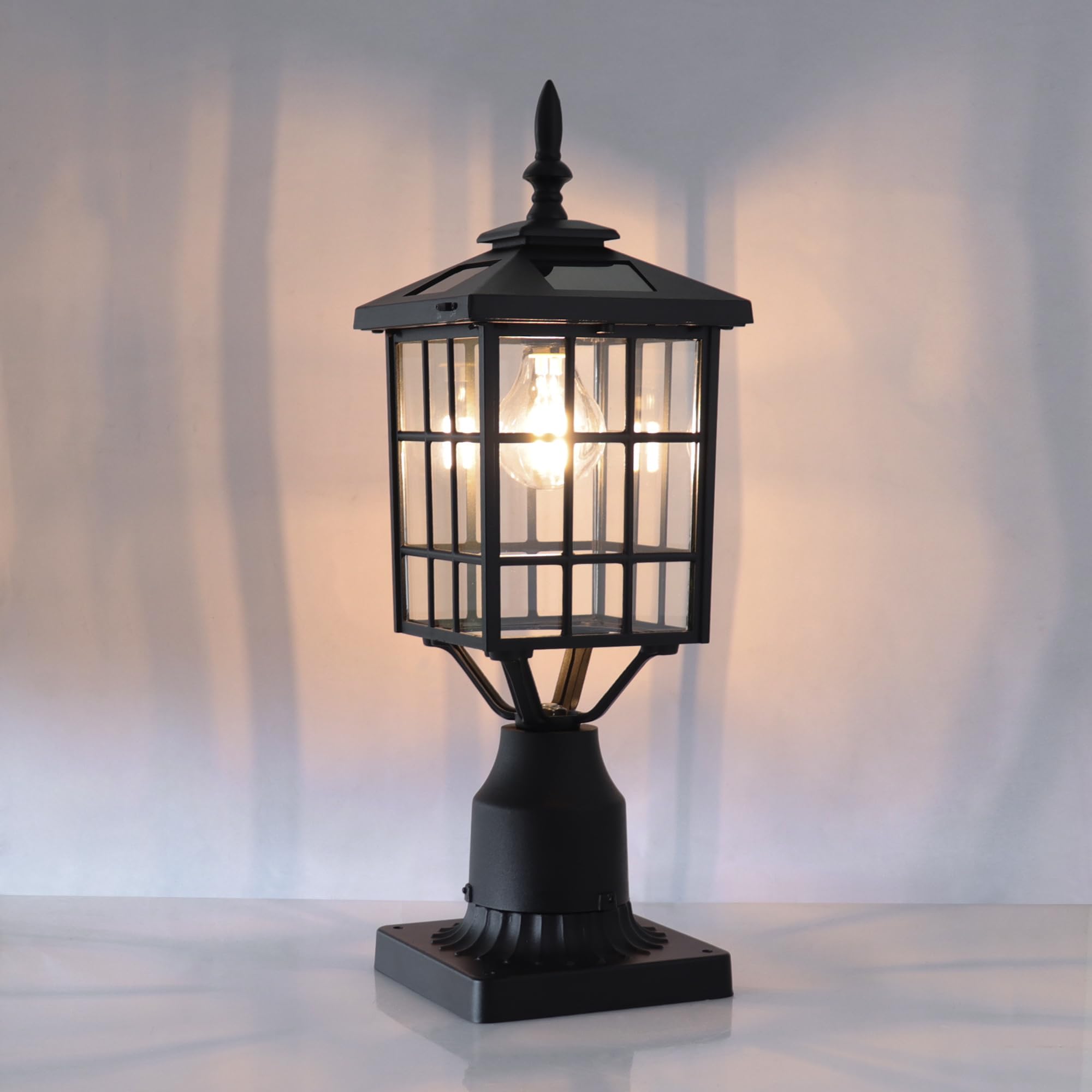 Kemeco 2 Pack Outdoor Solar Post Lights with Pier Mount Base - ST4224Q Black Cast Aluminum Waterproof LED Lamp for Yard, Garden, Pathway (Warm White) | Perfect for Lighting Driveways, Walkways, and Landscape Pillars