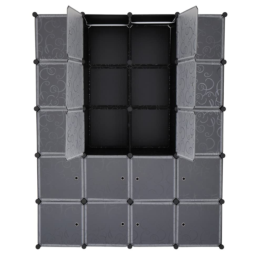 20-Cube Stackable Plastic Storage Organizer - Modular Closet Cabinet with Hanging Rod | White & Black | Space-Saving Solution for Bedroom, Closet & Office Organization