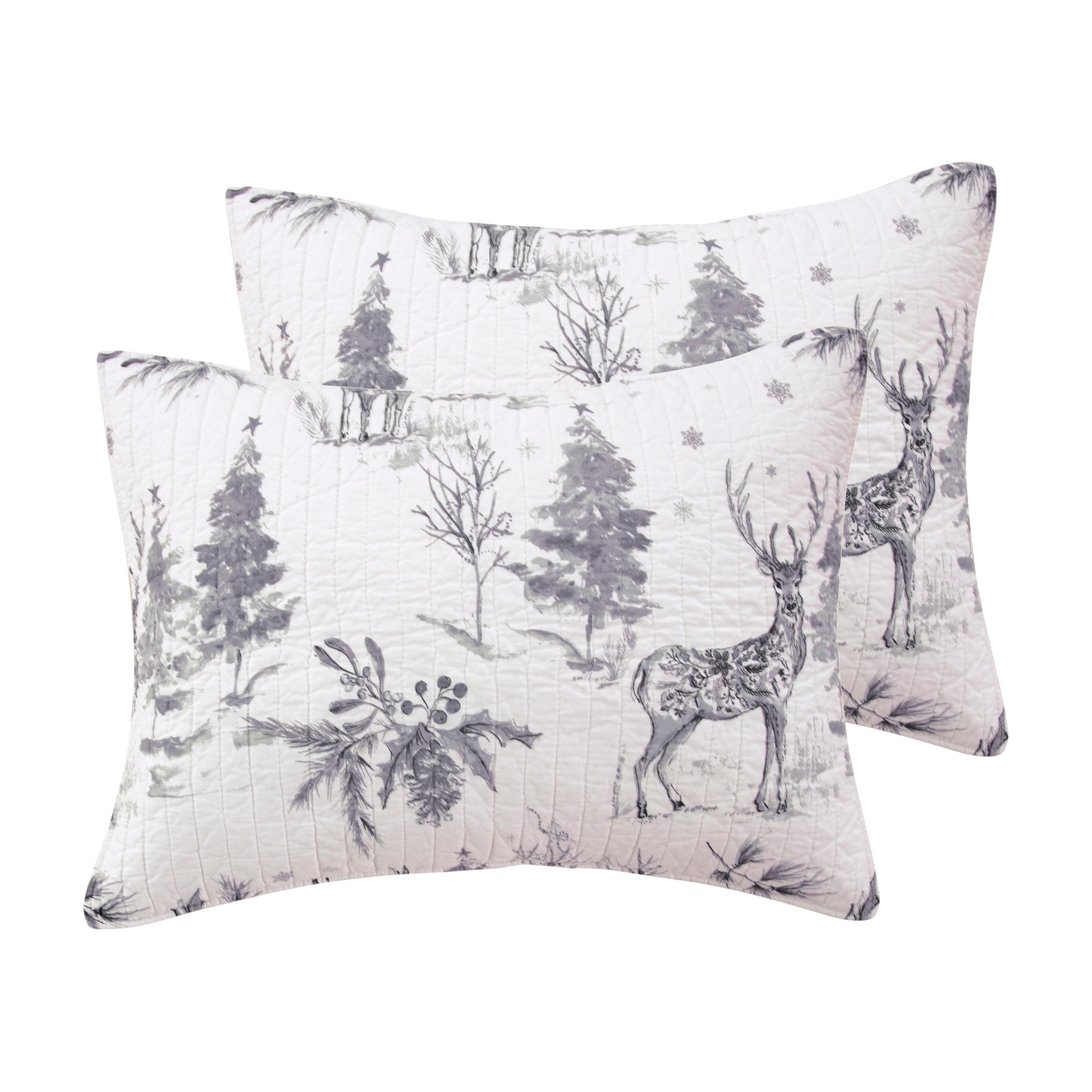 Premium Grey Sleigh Bells Pattern Bed Sham Set of 2 - Soft Luxury Pillow Covers for Christmas Bedroom Decor & Holiday Home Styling