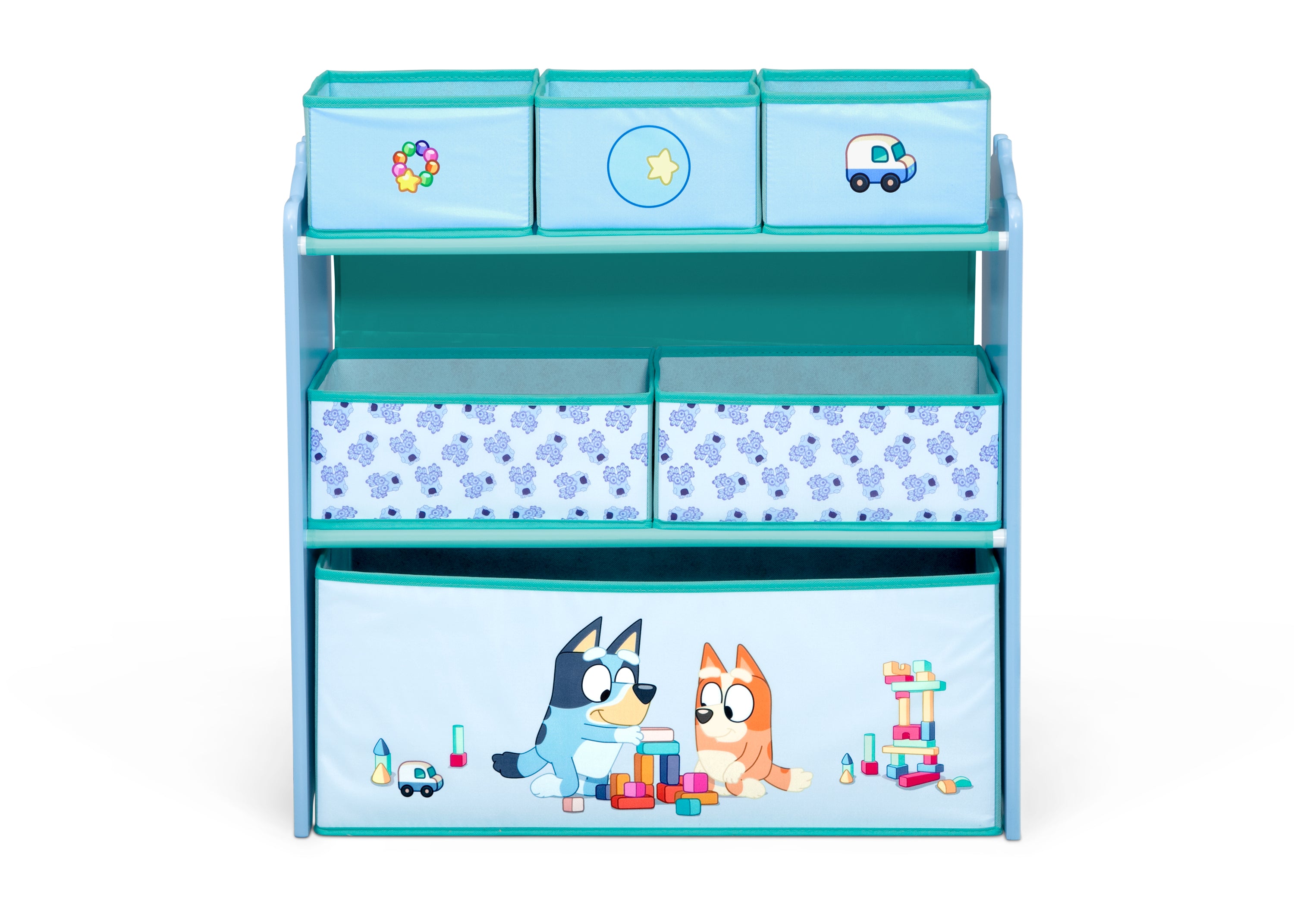 Bluey Themed 6-Bin Toy Storage Organizer for Kids - Durable Plastic Toy Box with Handles for Playroom, Bedroom, and Classroom Organization