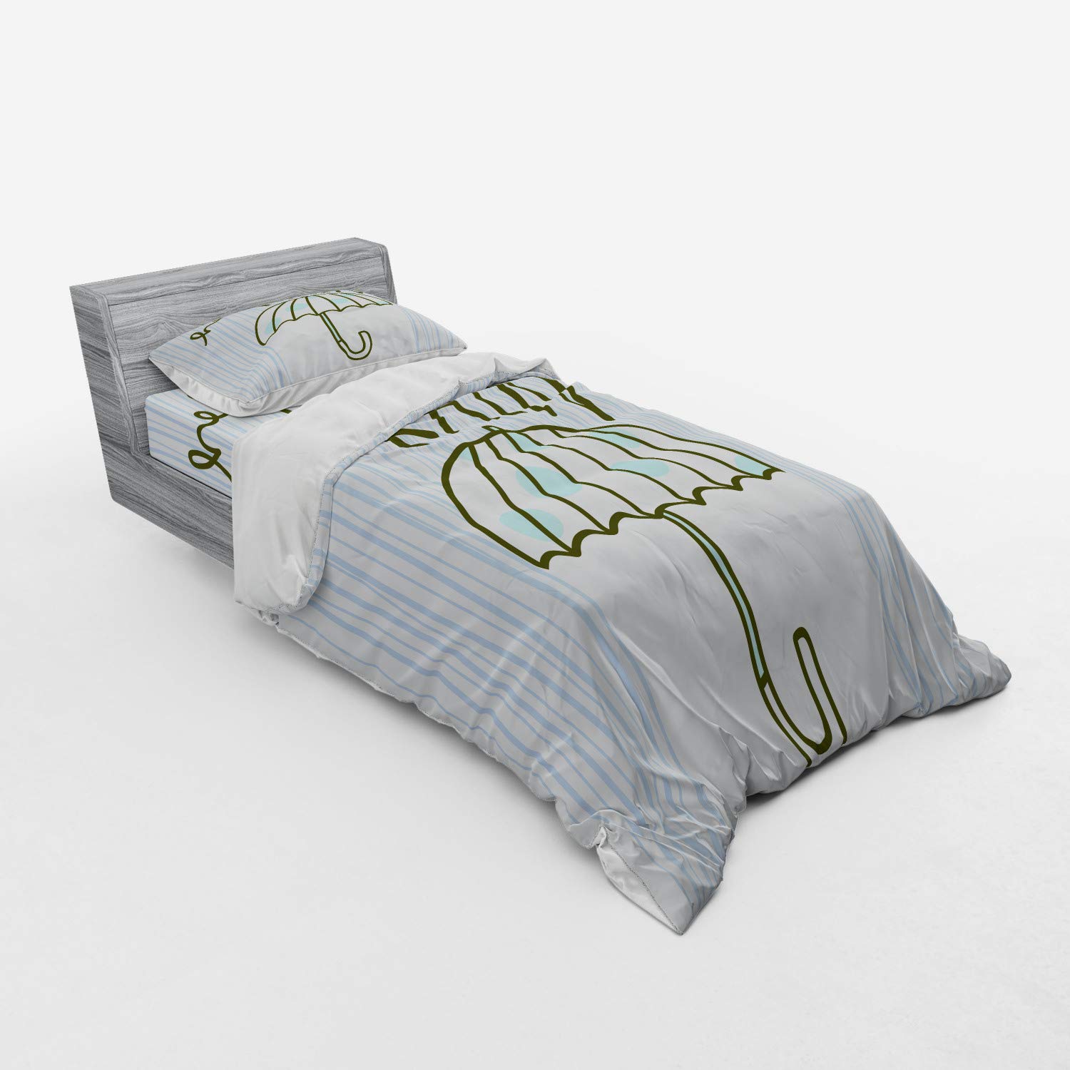 Ambesonne Autumn Duvet Cover Set - Hello Rain Handwritten Message with Umbrella Design - 3 Piece Bedding Set with Pillow Sham & Fitted Sheet - Twin XL Size - Pale Blue Mauve - Cozy Fall Bedroom Decor for Teens & Adults - Perfect for Rainy Day Comfort & Seasonal Home Styling