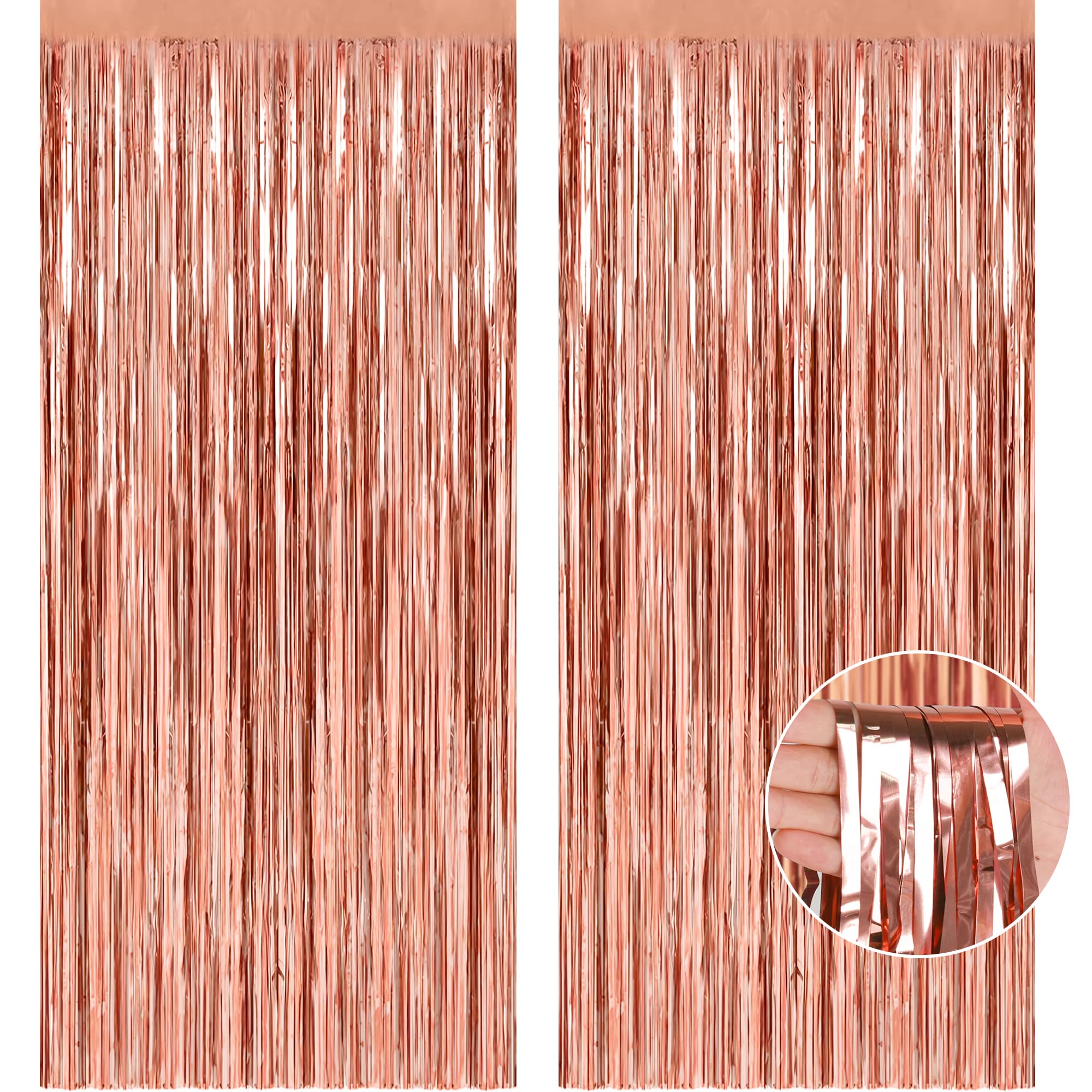 OHOME Rose Gold Tinsel Curtain - 2 Pack 3.3ft x 8.2ft Metallic Foil Fringe Backdrop for Wedding, Bridal Shower, Bachelorette Party, 21st Birthday, Disco & Holiday Decorations | Perfect for Photo Booths, Stage Decor, and Festive Events