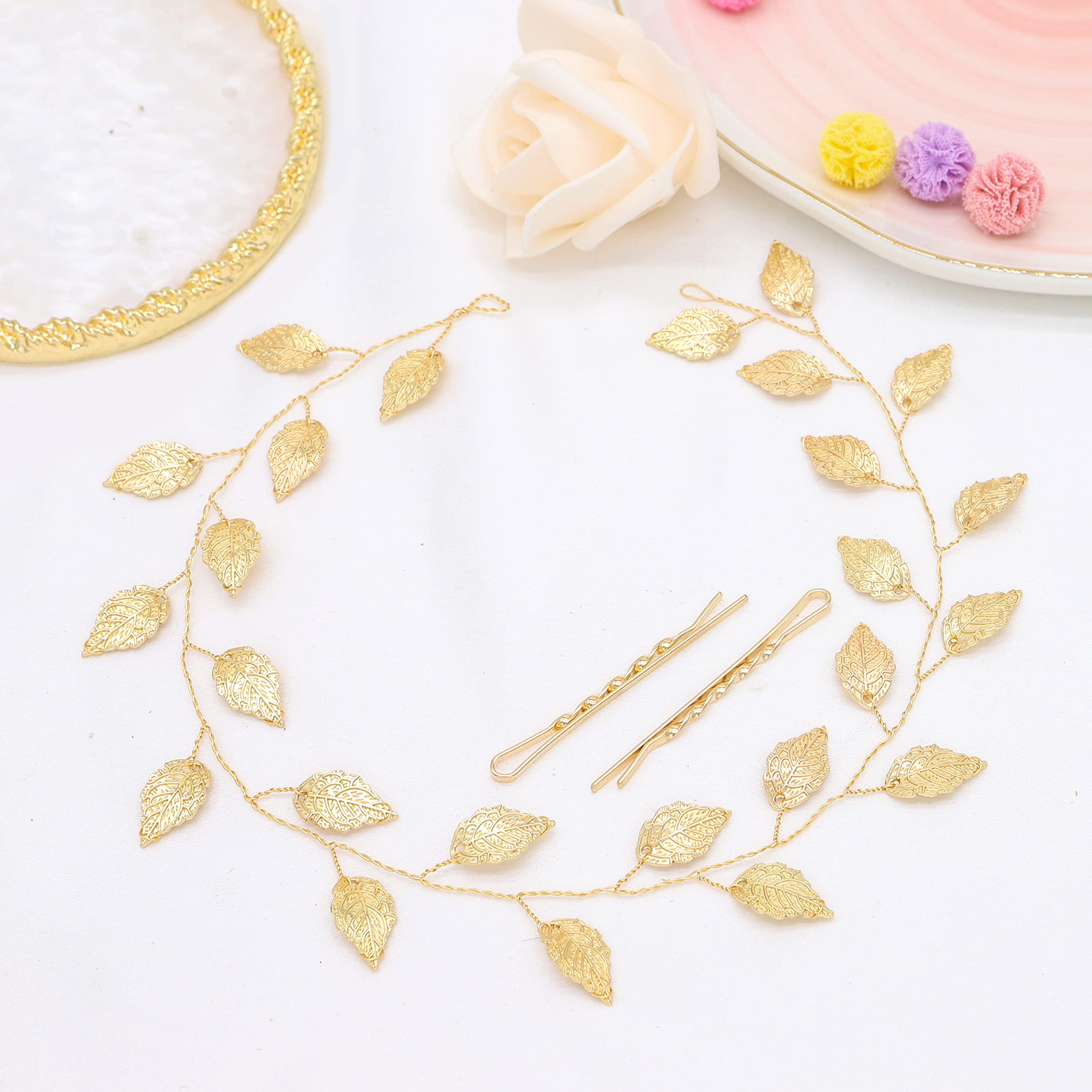 Vintage Gold Leaf Wedding Headpieces - 7 Pack Bridal Hair Pins & Headbands for Bride, Bridesmaids, Women & Girls | Perfect for Weddings, Prom, Parties & Special Occasions