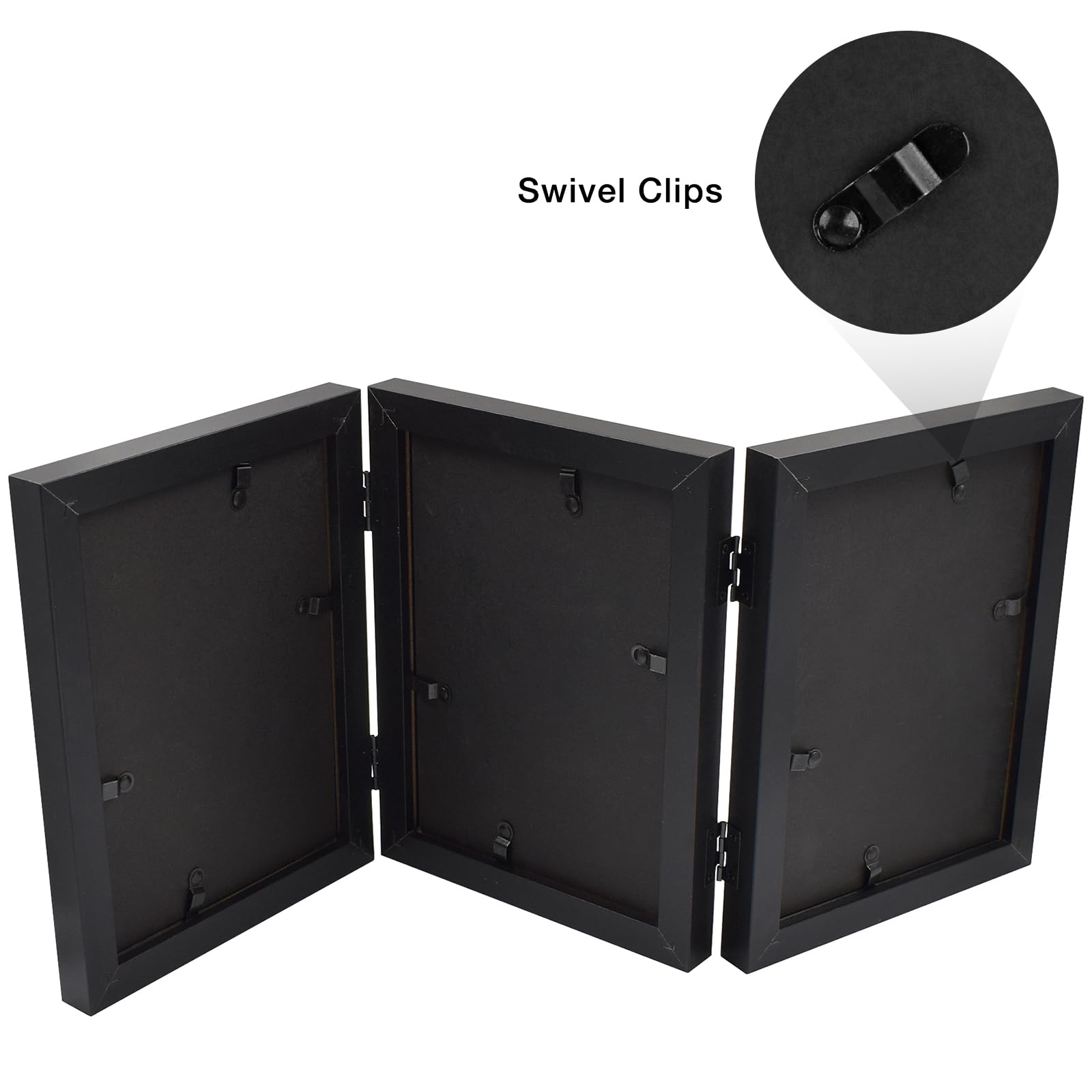 Frametory 5x7 Triple Picture Frame - Black Trifold Photo Collage with Glass Front for Tabletop Display | Perfect for Family Photos, Wedding Memories, and Home Decor (1 Pack)