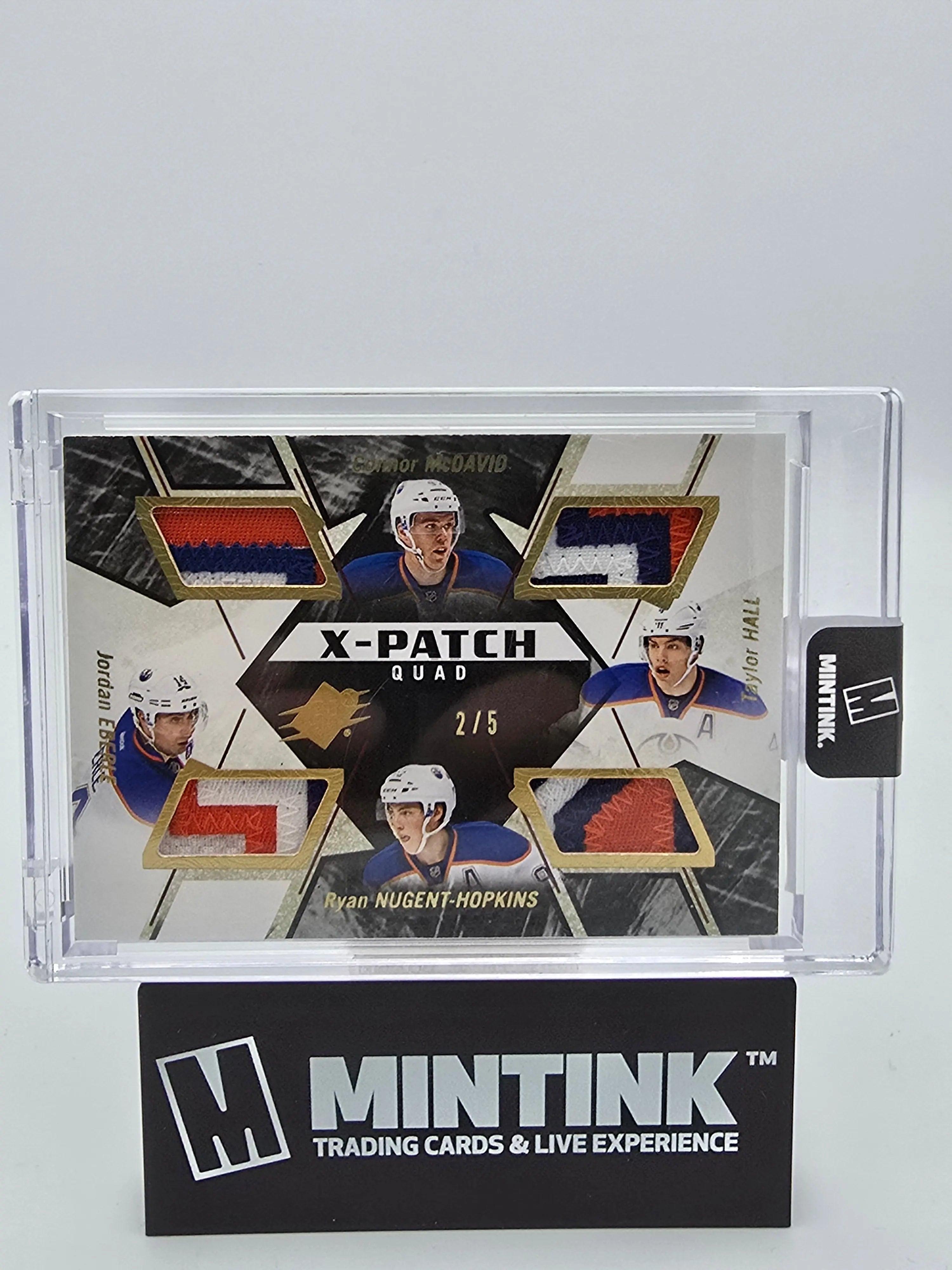 2015-16 Upper Deck SPX Hockey Quad X Patch Autograph Card - Connor McDavid, Taylor Hall, Jordan Eberle, Ryan Nugent-Hopkins /5 #XQ MHNE - Perfect for Collectors, Fans, and Sports Memorabilia Enthusiasts
