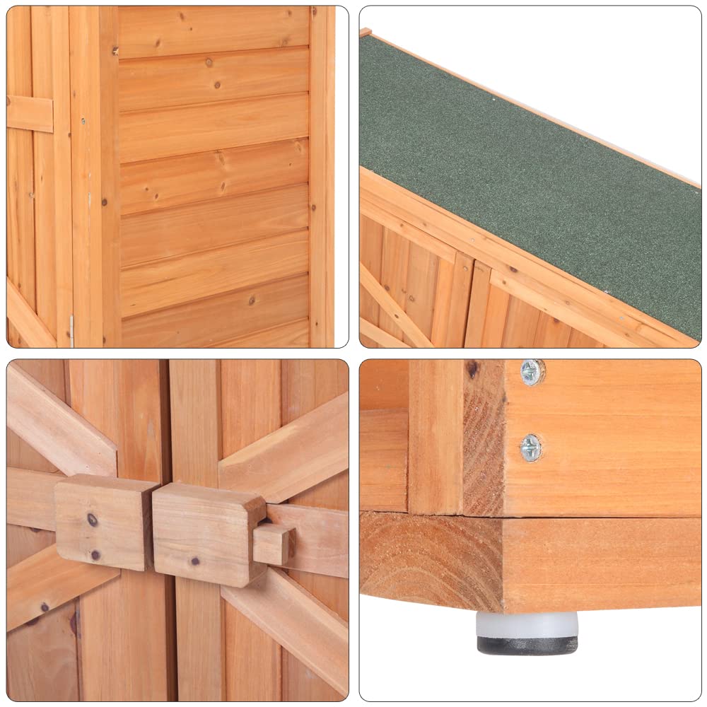 Outdoor Storage Cabinet with Double Lockable Doors - Fir Wood Garden Shed & Tool Organizer for Yard, Patio, and Backyard | Weatherproof Vertical Storage Solution for Gardening Tools, Pool Supplies & Outdoor Equipment