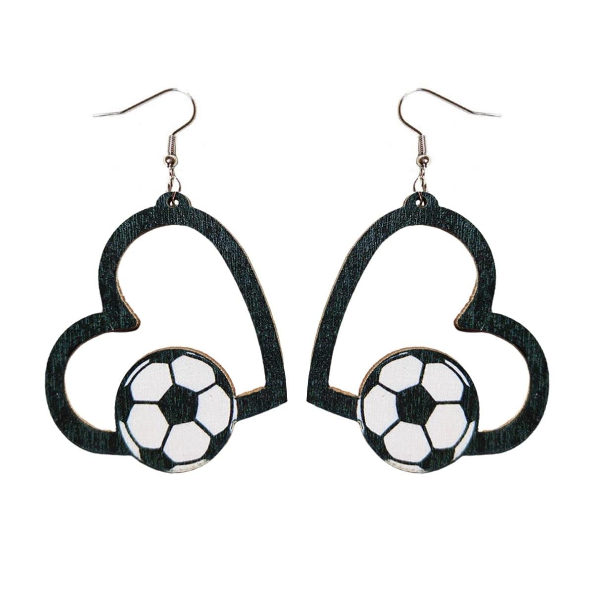Wooden Sports Fan Earrings - Football Basketball Volleyball Leopard Print Dangle Earrings for Women, Geometric Wood Jewelry for Players and Fans - Perfect for Game Day, Sports Events and Casual Wear