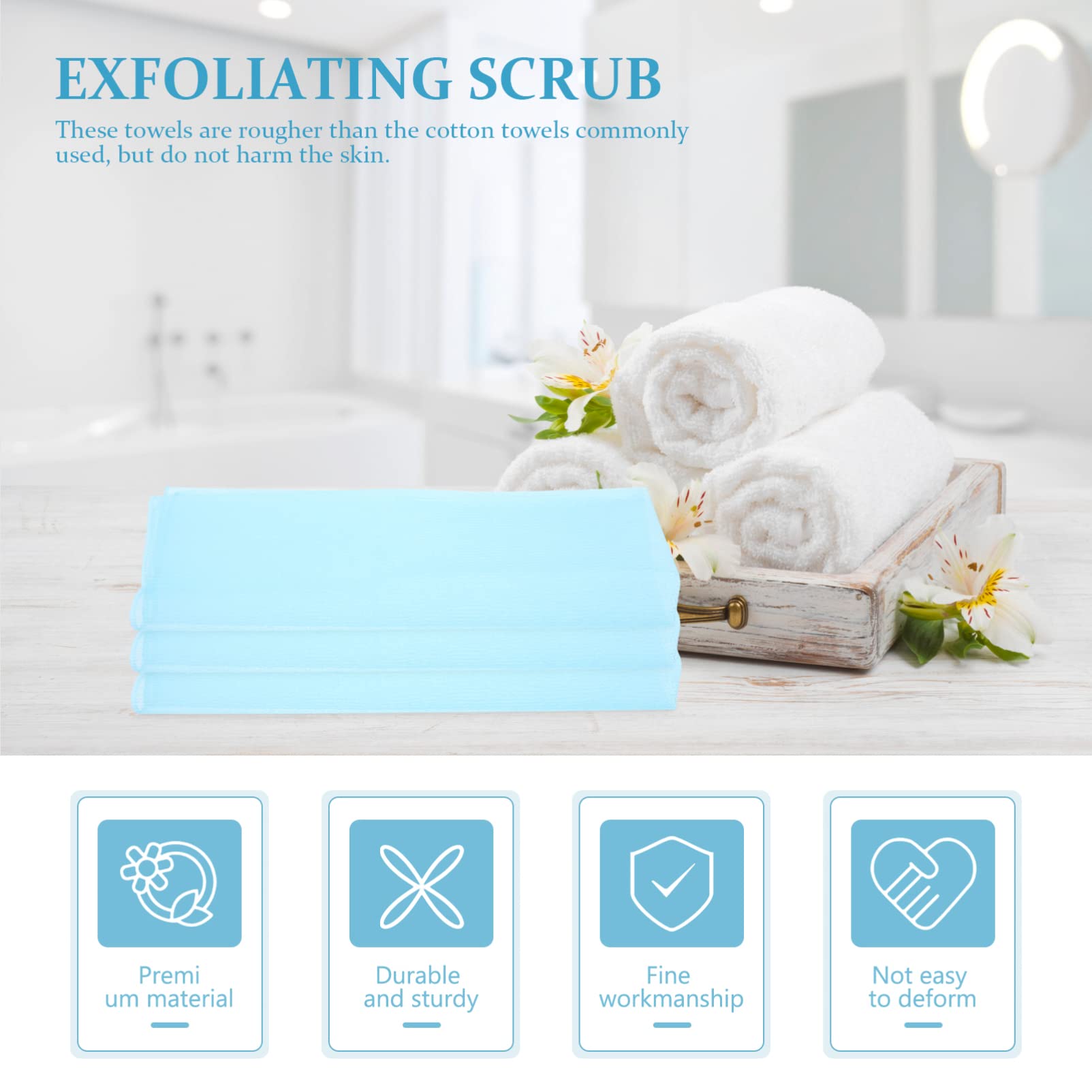 SOLUSTRE 3-Pack Exfoliating Back Scrubber - Long Strip Loofah Bath Towel with Handle for Deep Cleansing | Shower Body Brush & Bath Scrubber for Men & Women | Perfect for Spa, Exfoliation & Back Acne Care