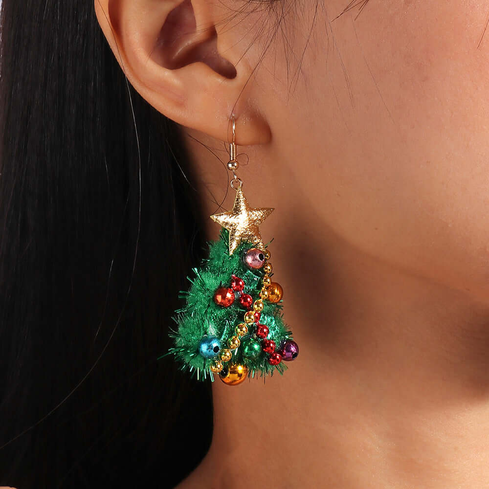 Whimsical Color Bead Christmas Wreath Drop Earrings | Handwoven Bohemian Dangle Earrings for Women | Perfect for Holiday Parties, Festive Gatherings & Gift Giving