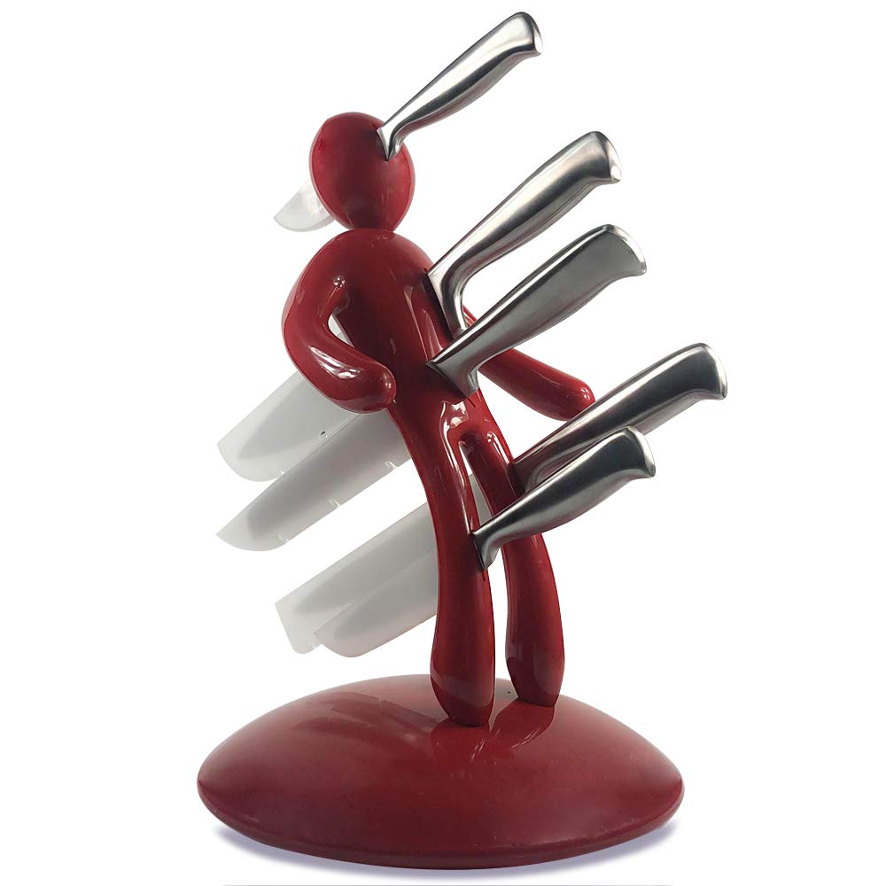 Humanoid Knife Set with Block - 5 Stainless Steel Kitchen Knives for Cooking & Slicing